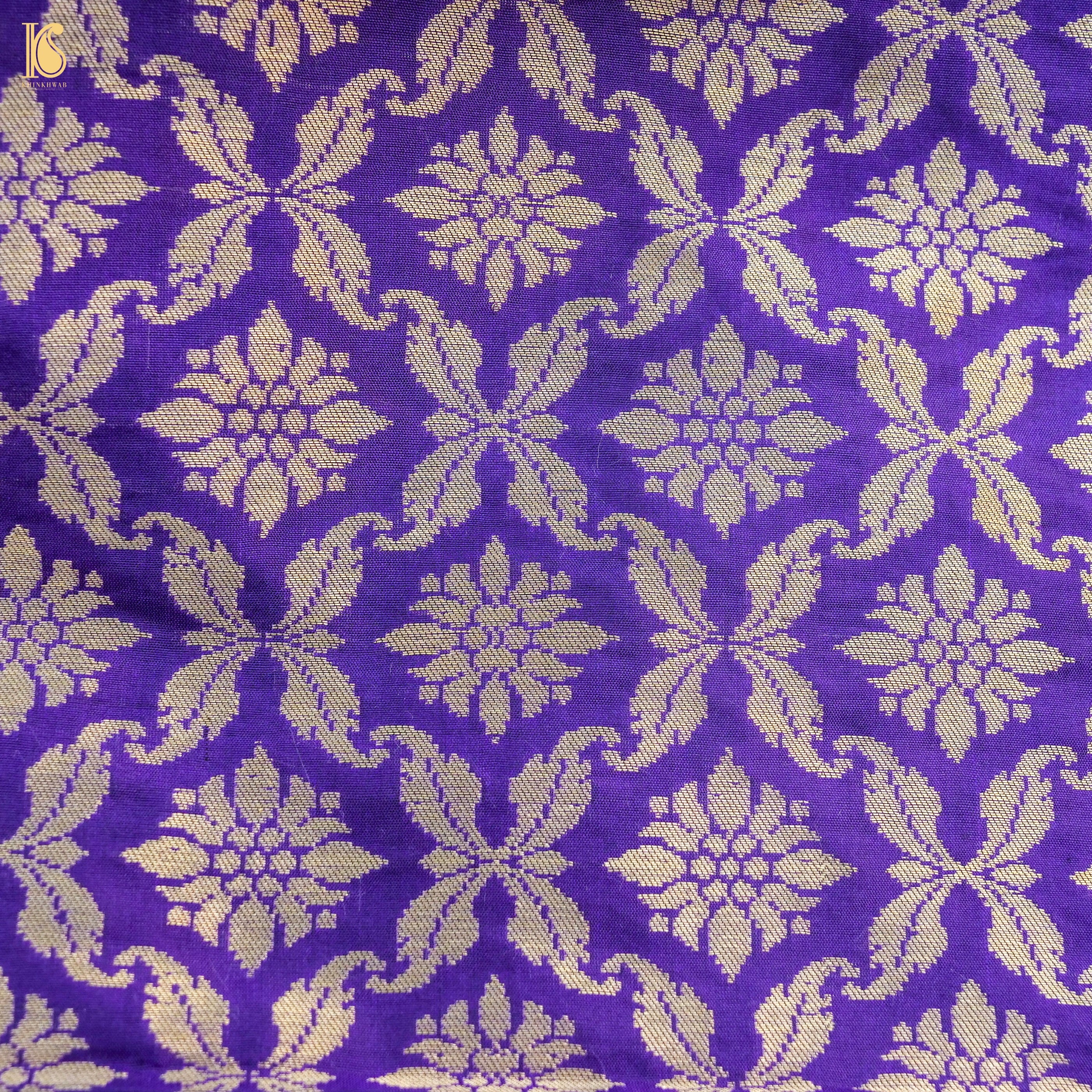Purple Pure Katan Silk Handloom Banarasi Kalidar Lehenga - Khinkhwab