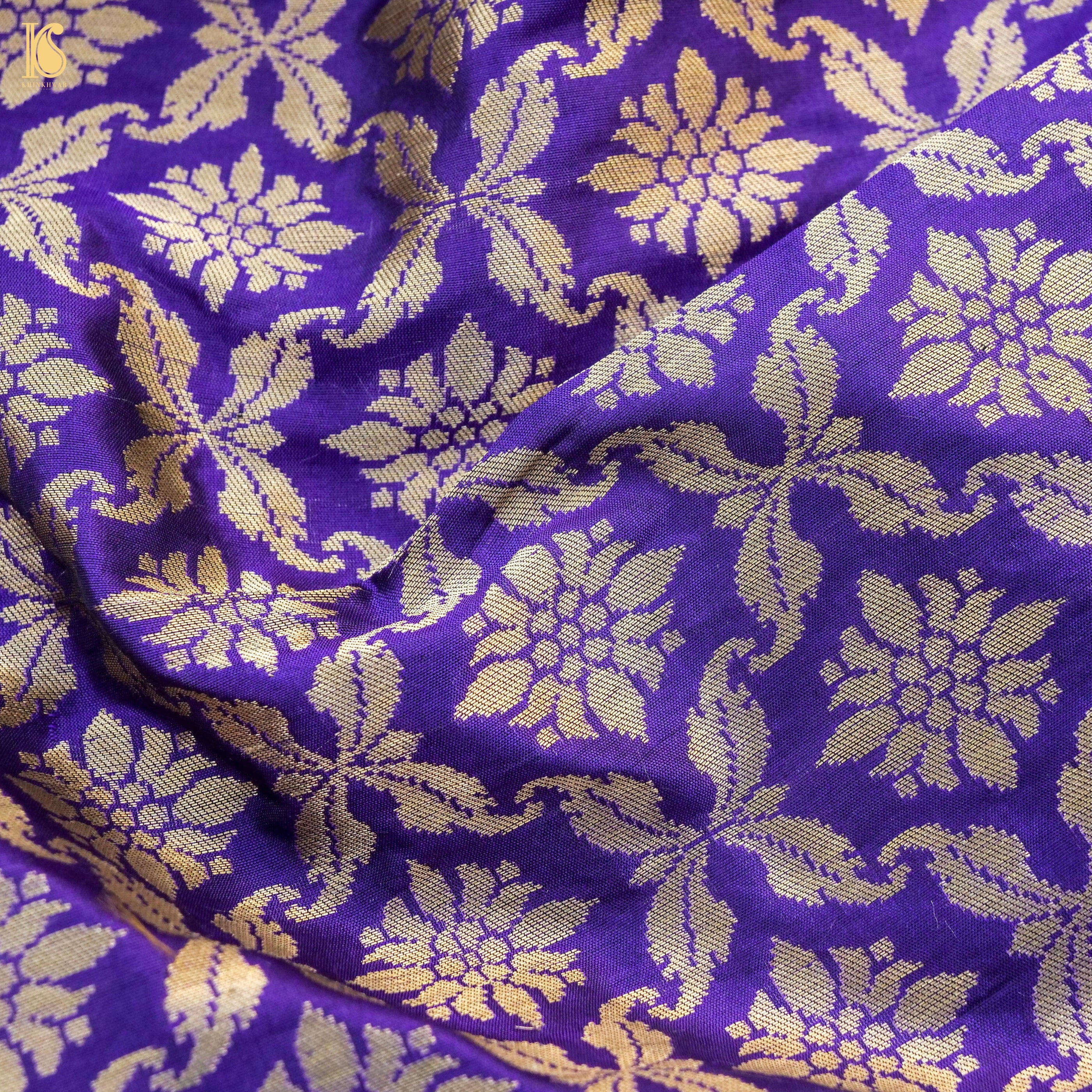 Purple Pure Katan Silk Handloom Banarasi Kalidar Lehenga - Khinkhwab