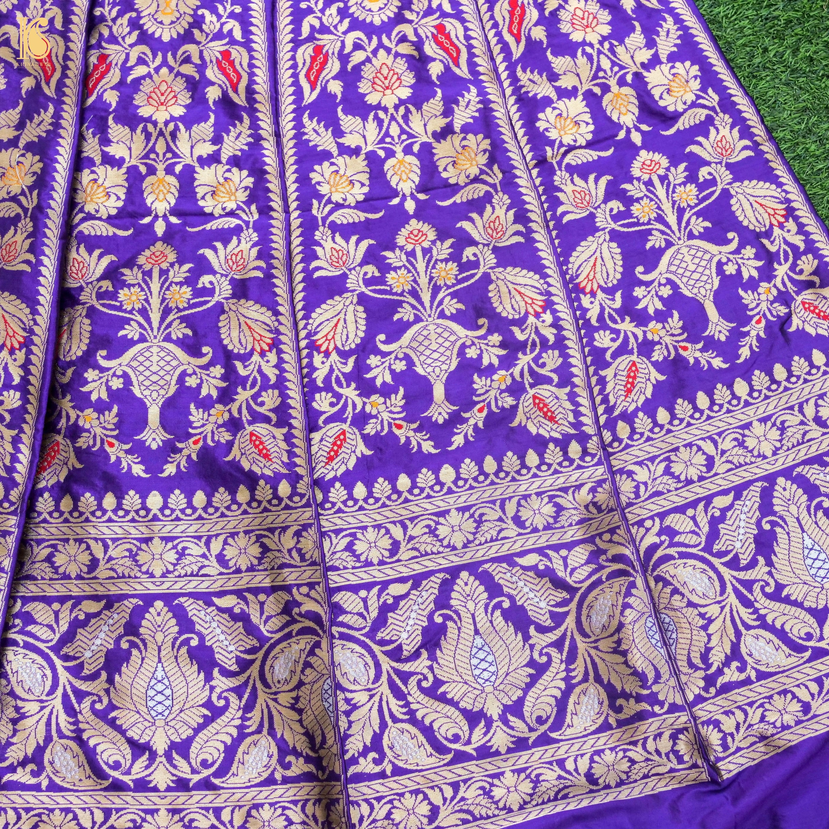 Purple Pure Katan Silk Handloom Banarasi Kalidar Lehenga - Khinkhwab