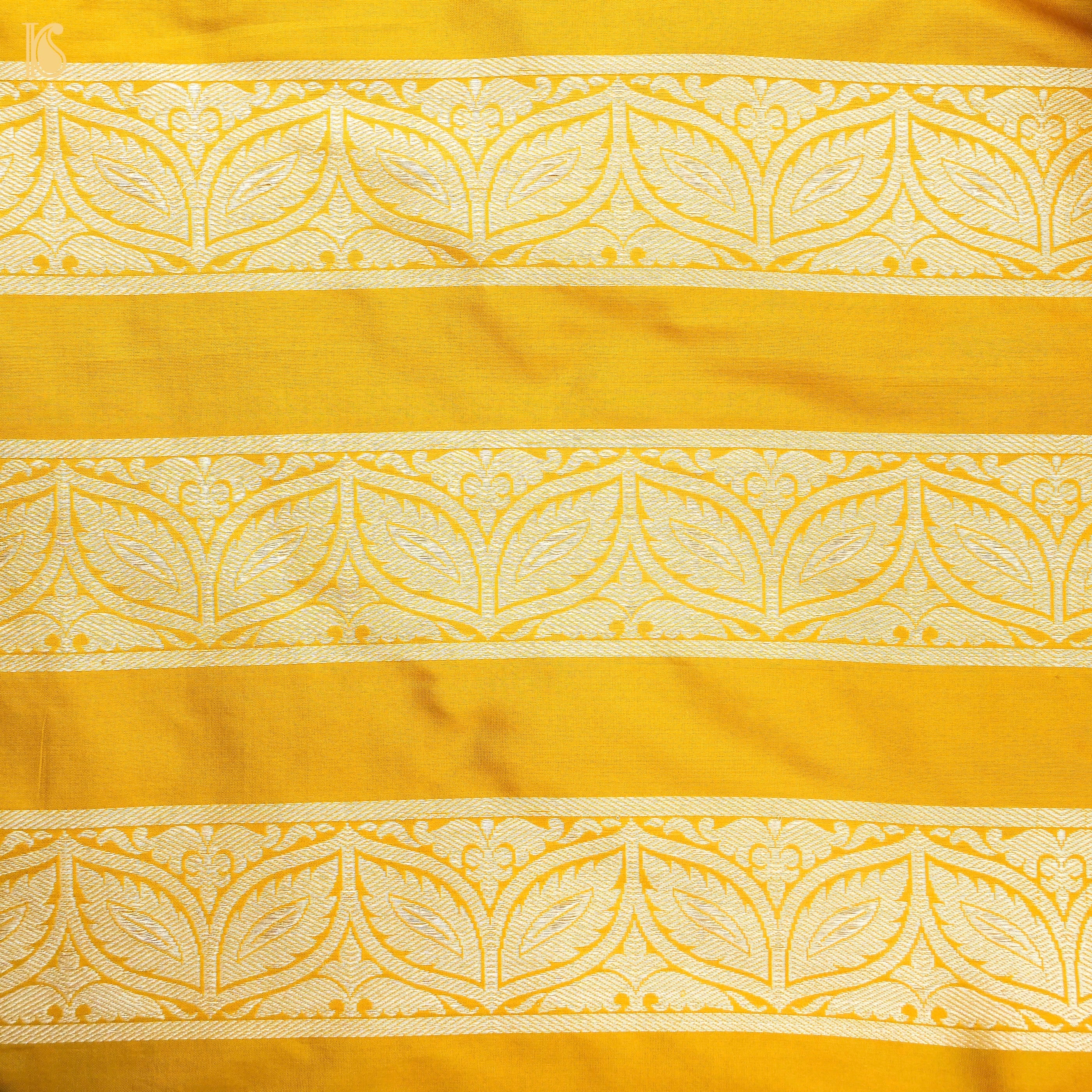Yellow Pure Katan Silk Handloom Banarasi Kalidar Crane Lehenga - Khinkhwab