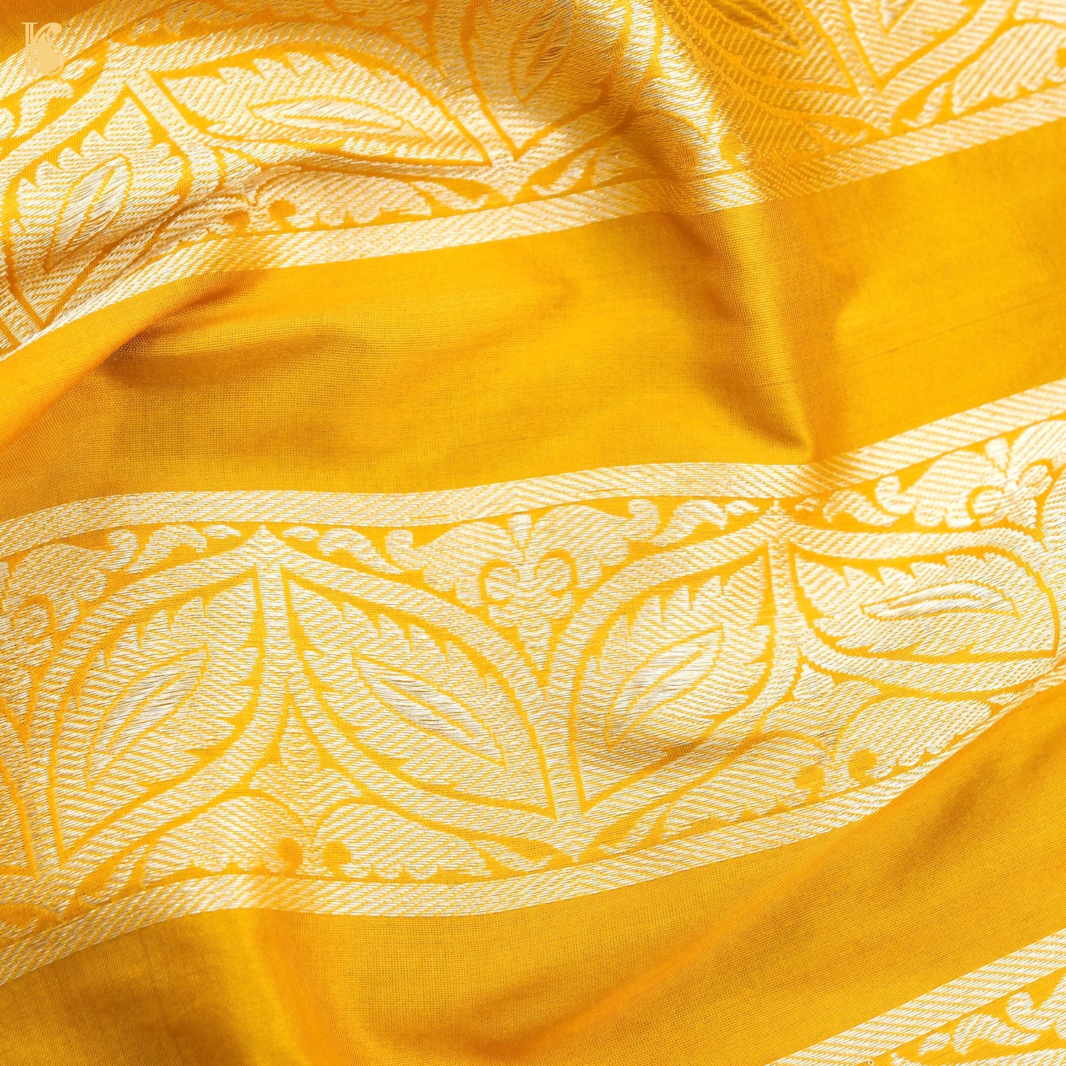 Yellow Pure Katan Silk Handloom Banarasi Kalidar Crane Lehenga - Khinkhwab