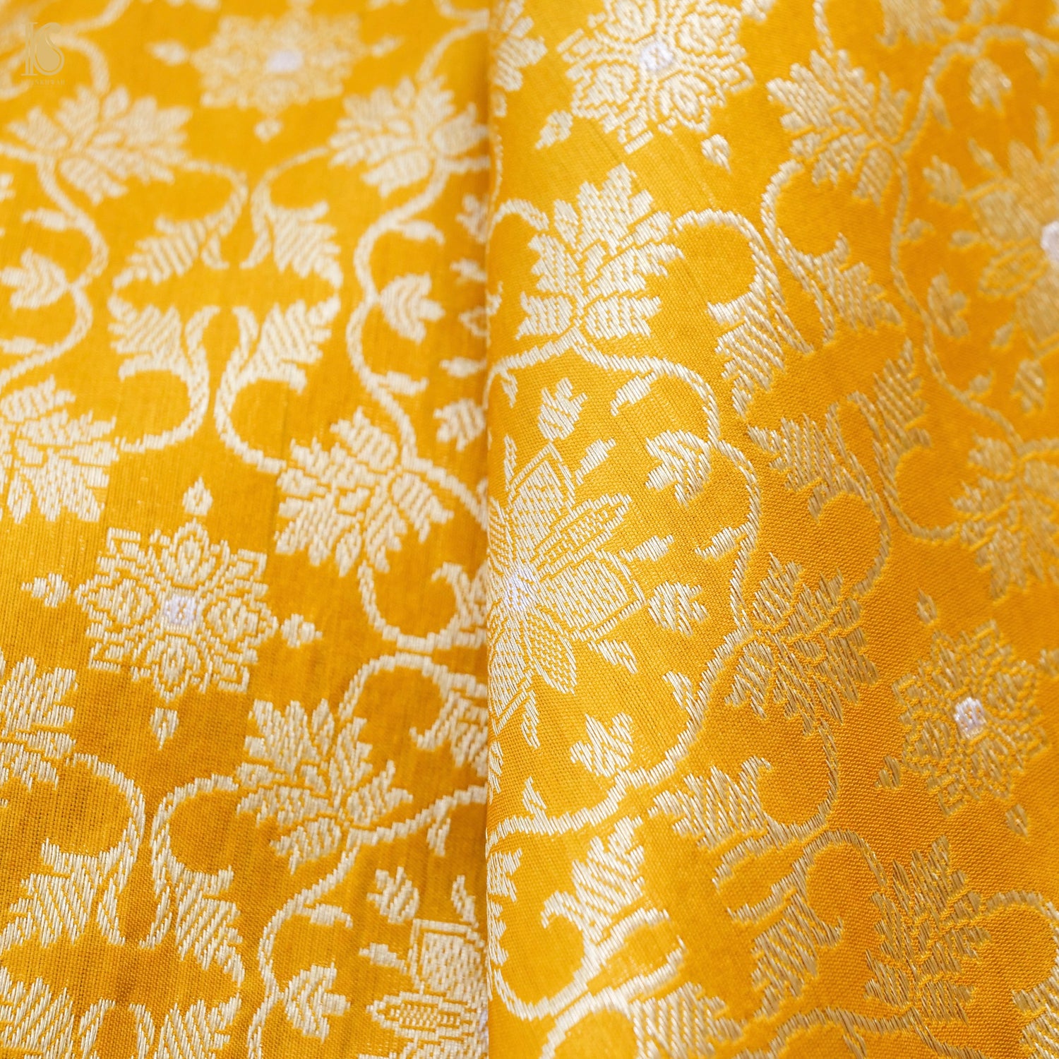 Yellow Pure Katan Silk Handloom Banarasi Kalidar Crane Lehenga - Khinkhwab