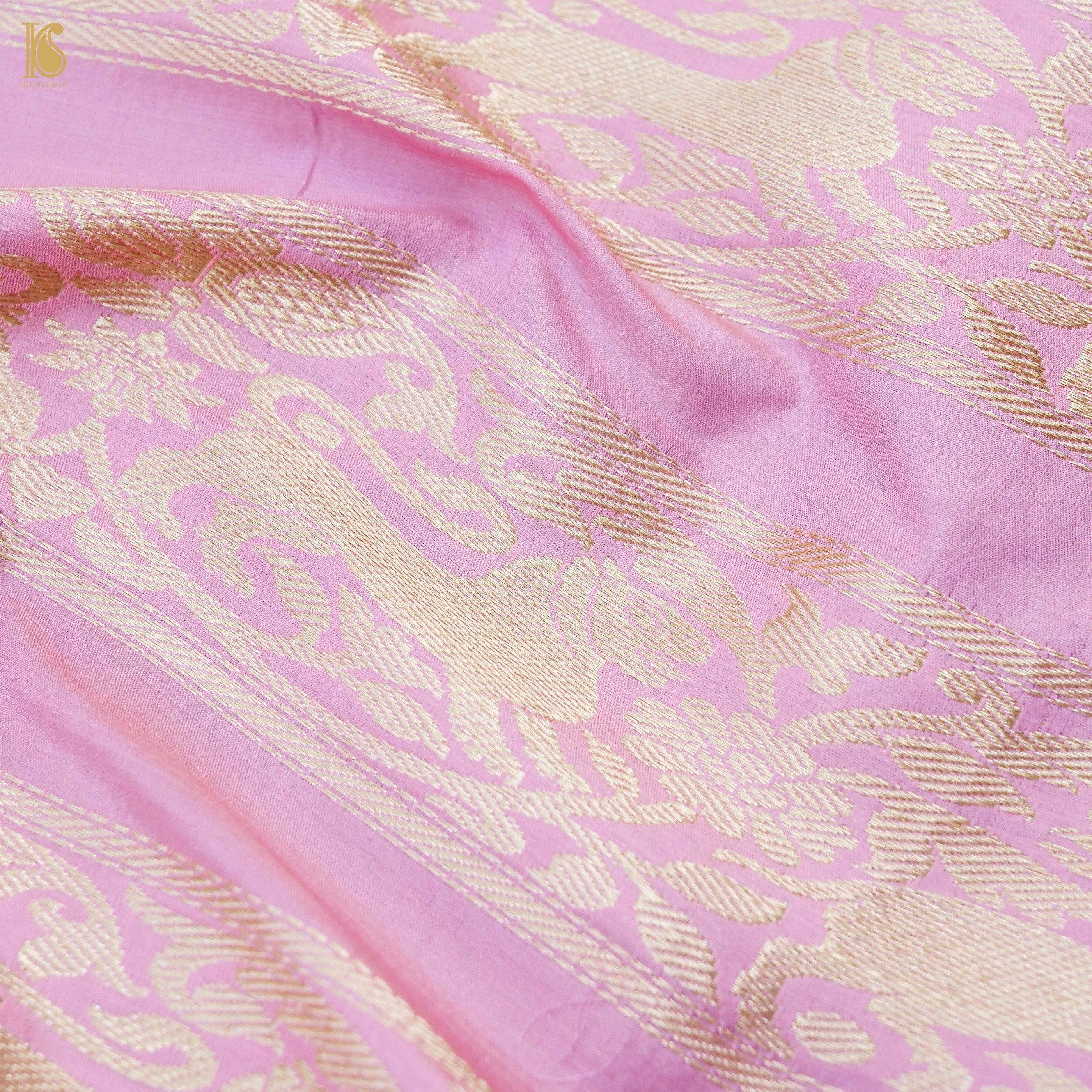 Twilight Pink Pure Katan Silk Handloom Banarasi Kalidar Shikargah Lehenga - Khinkhwab