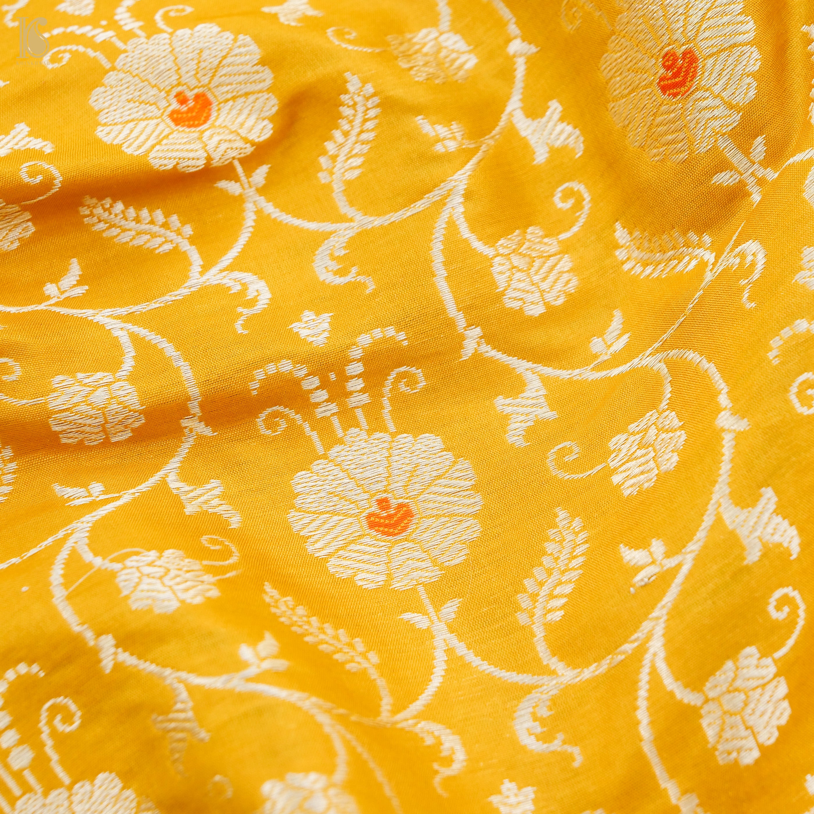 Gamboge Yellow Pure Katan Silk Handloom Banarasi Kalidar Lehenga - Khinkhwab