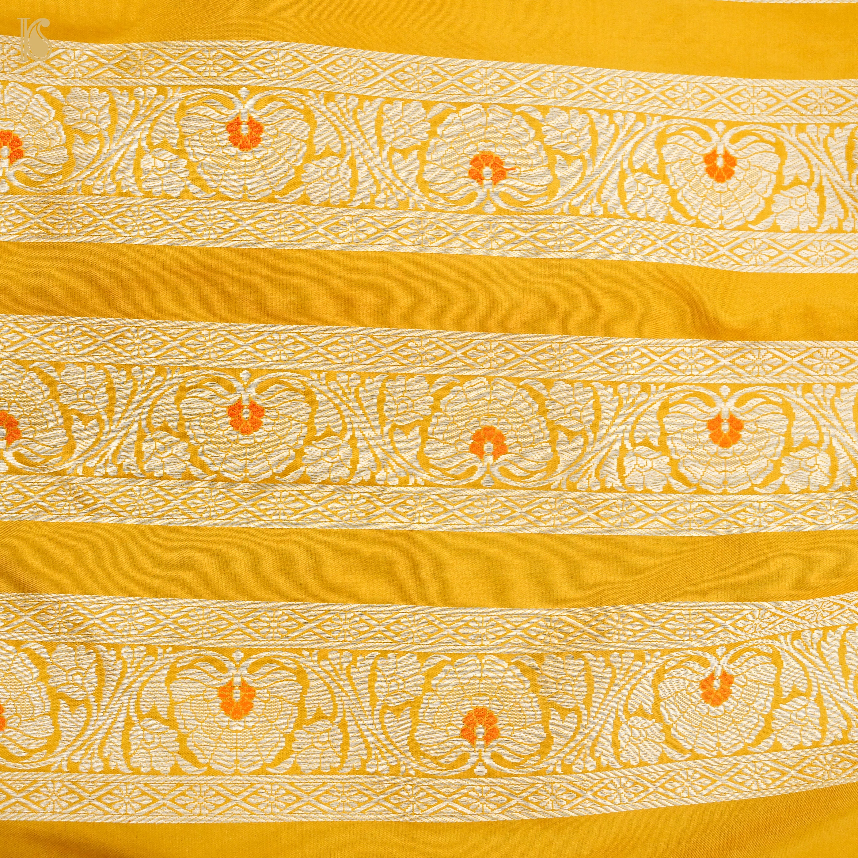Gamboge Yellow Pure Katan Silk Handloom Banarasi Kalidar Lehenga - Khinkhwab