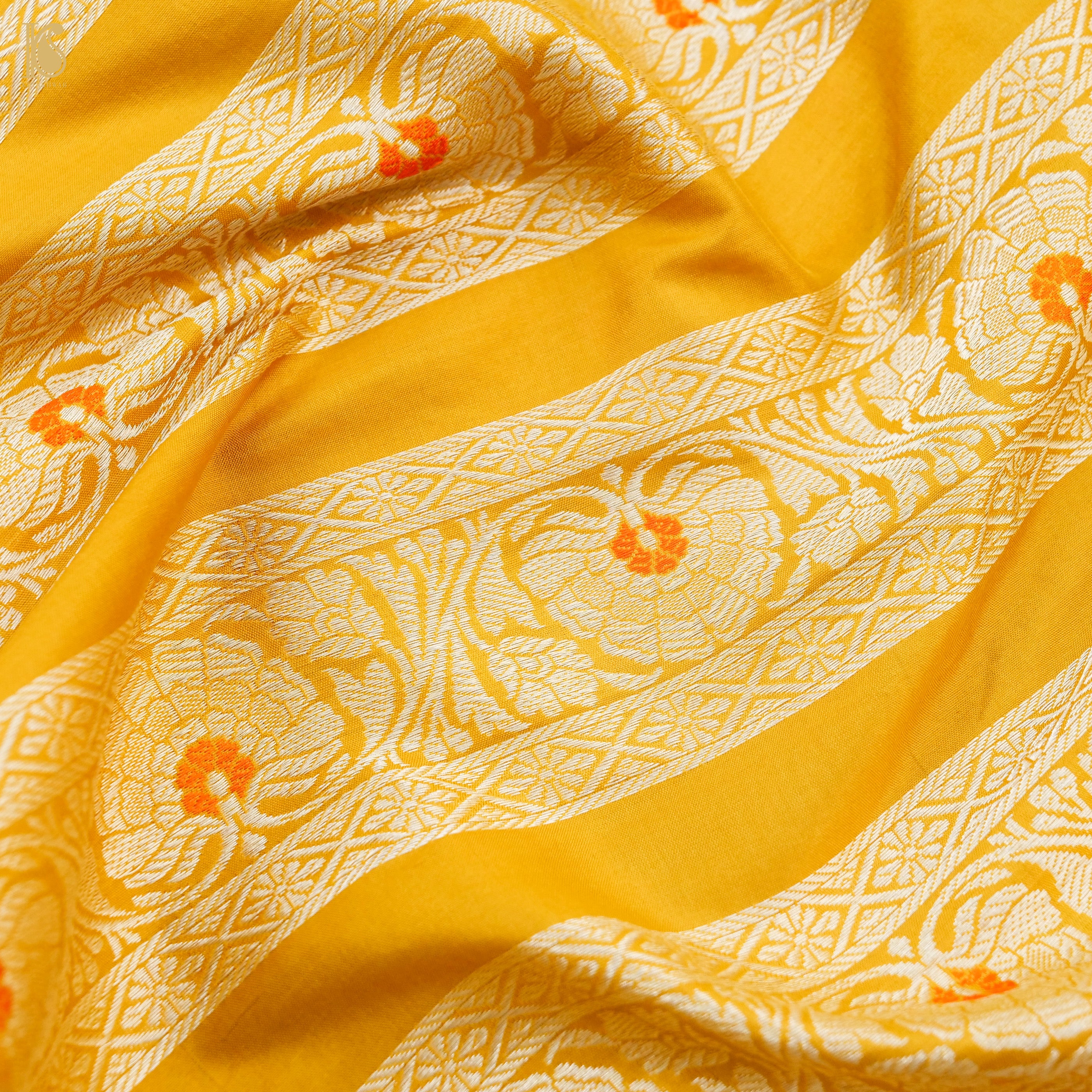Gamboge Yellow Pure Katan Silk Handloom Banarasi Kalidar Lehenga - Khinkhwab