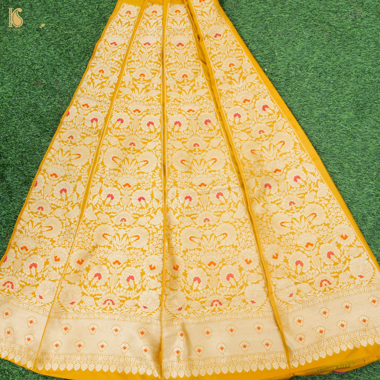 Gamboge Yellow Pure Katan Silk Handloom Banarasi Kalidar Lehenga - Khinkhwab