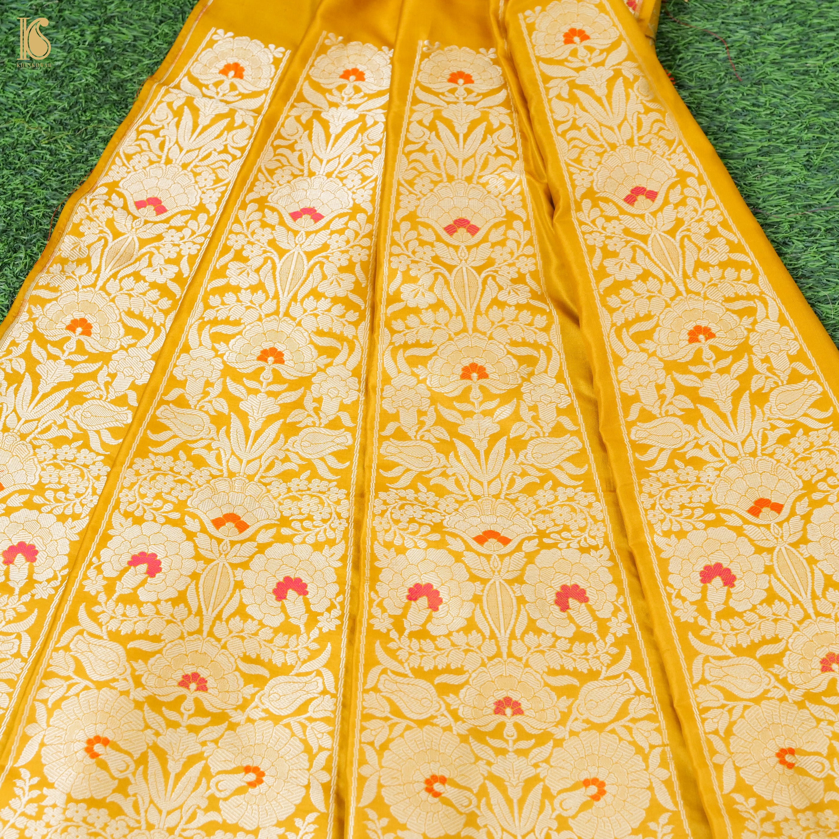 Gamboge Yellow Pure Katan Silk Handloom Banarasi Kalidar Lehenga - Khinkhwab