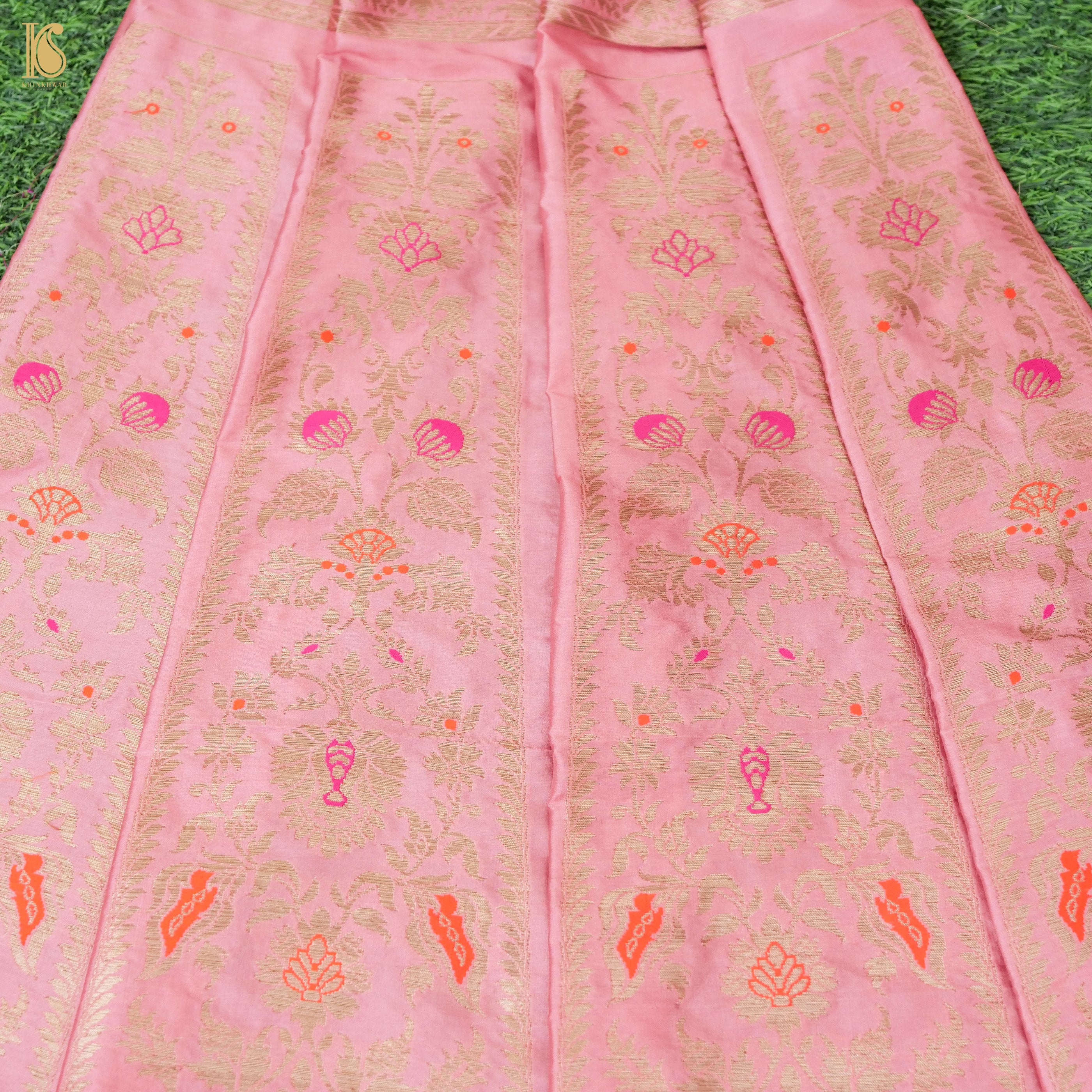 Beauty Bush Pink Pure Katan Silk Handloom Banarasi Kalidar Lehenga - Khinkhwab