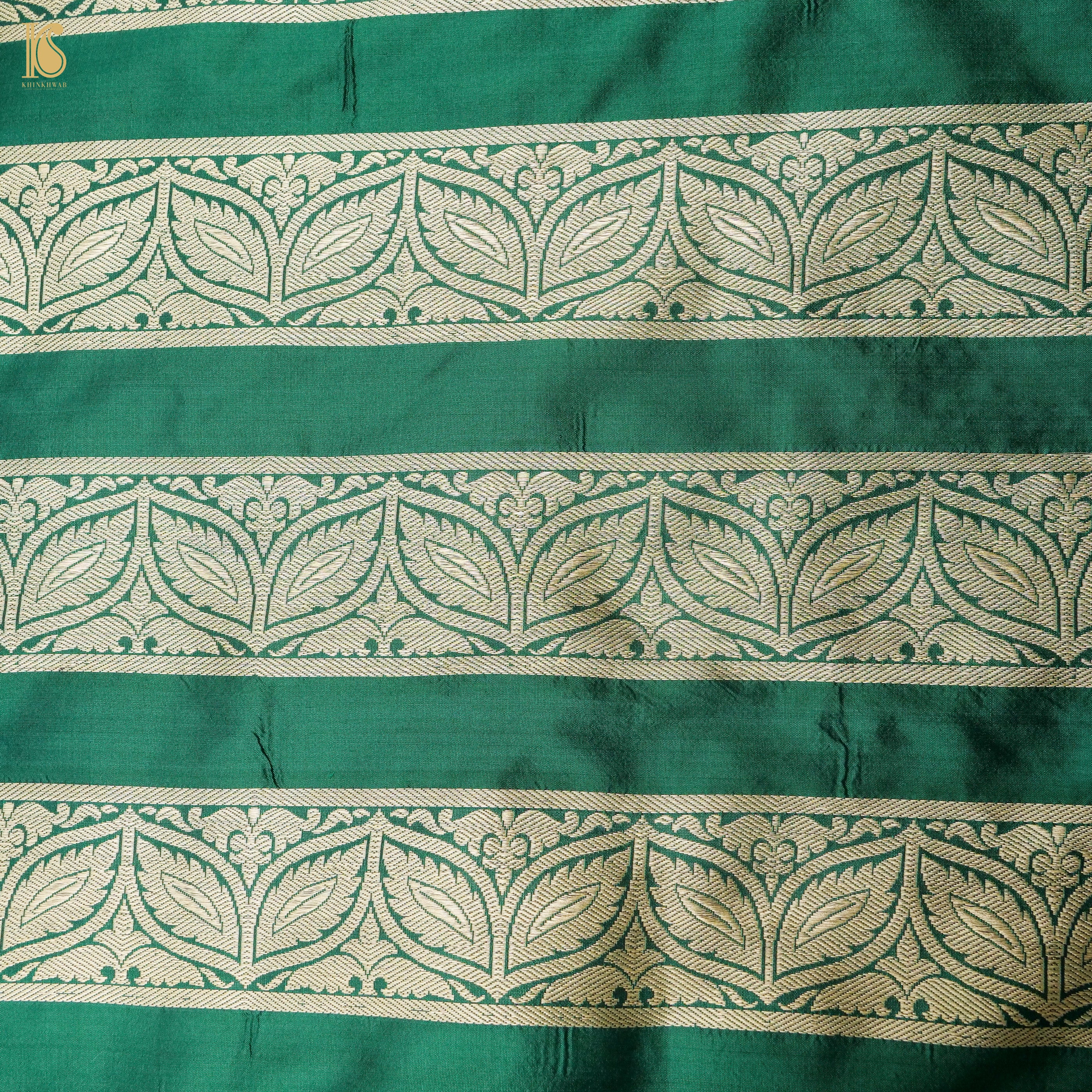 Green Pure Katan Silk Handloom Banarasi Kalidar Crane Lehenga - Khinkhwab