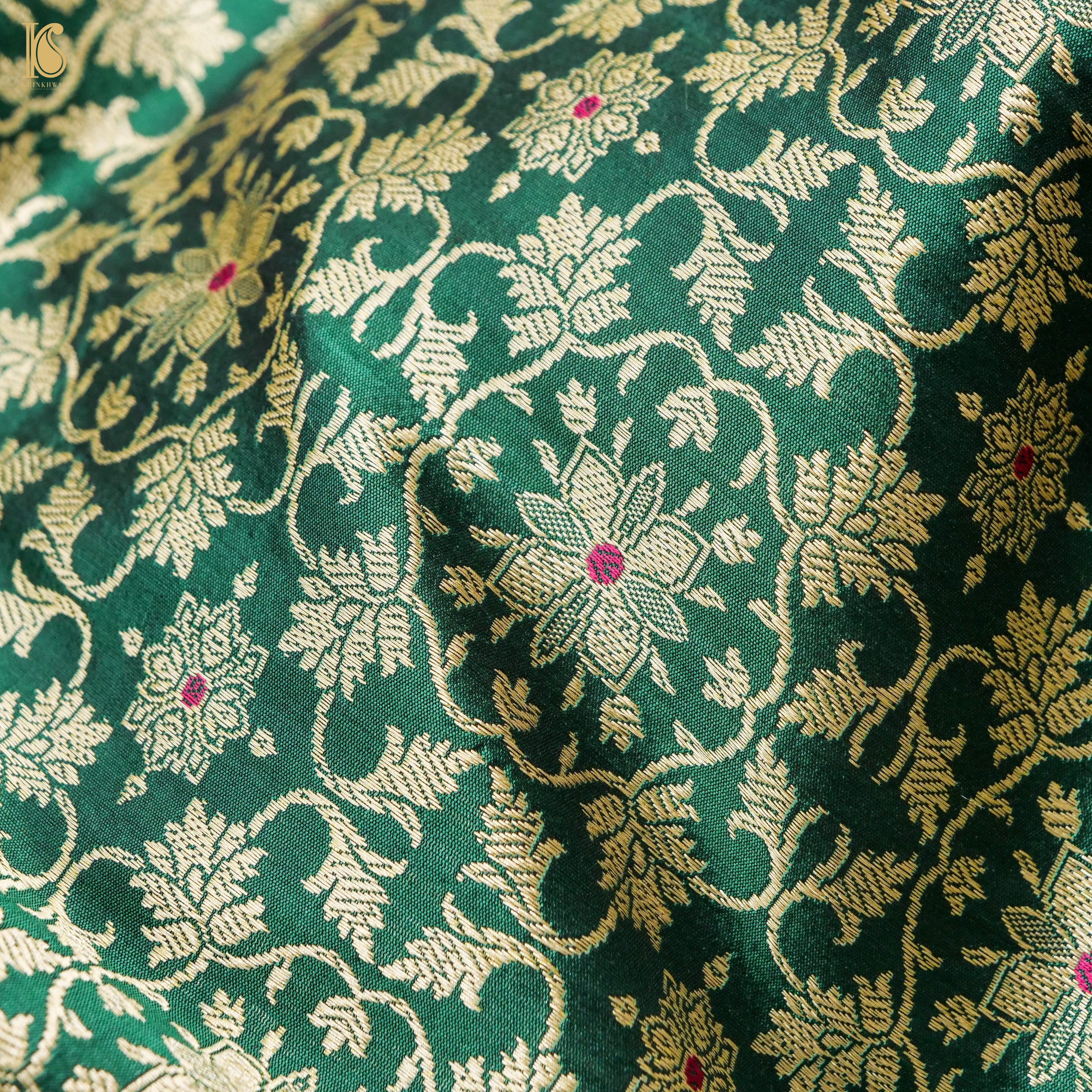 Green Pure Katan Silk Handloom Banarasi Kalidar Crane Lehenga - Khinkhwab