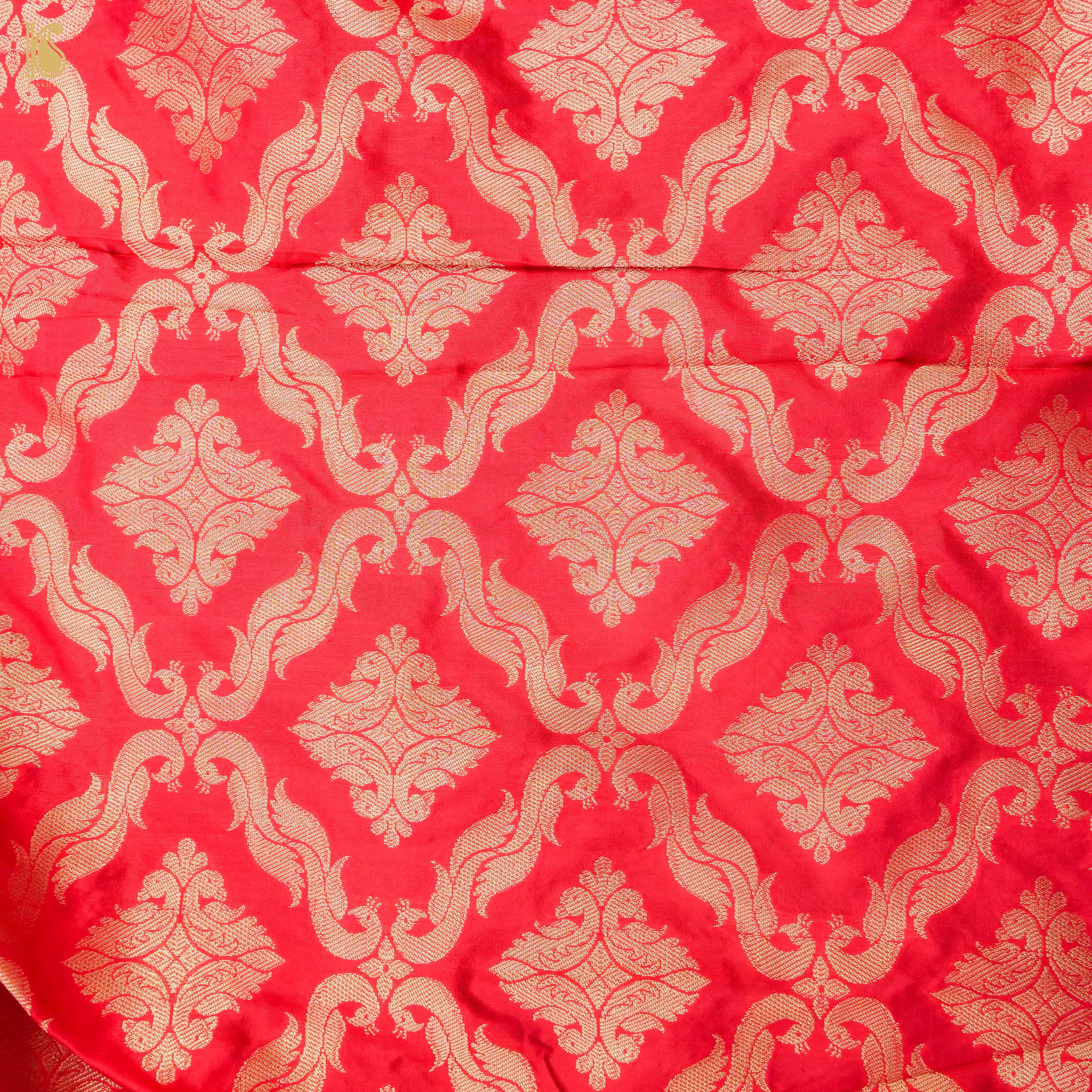 Red Pure Katan Silk Handloom Banarasi Kalidar Shikargah Lehenga - Khinkhwab