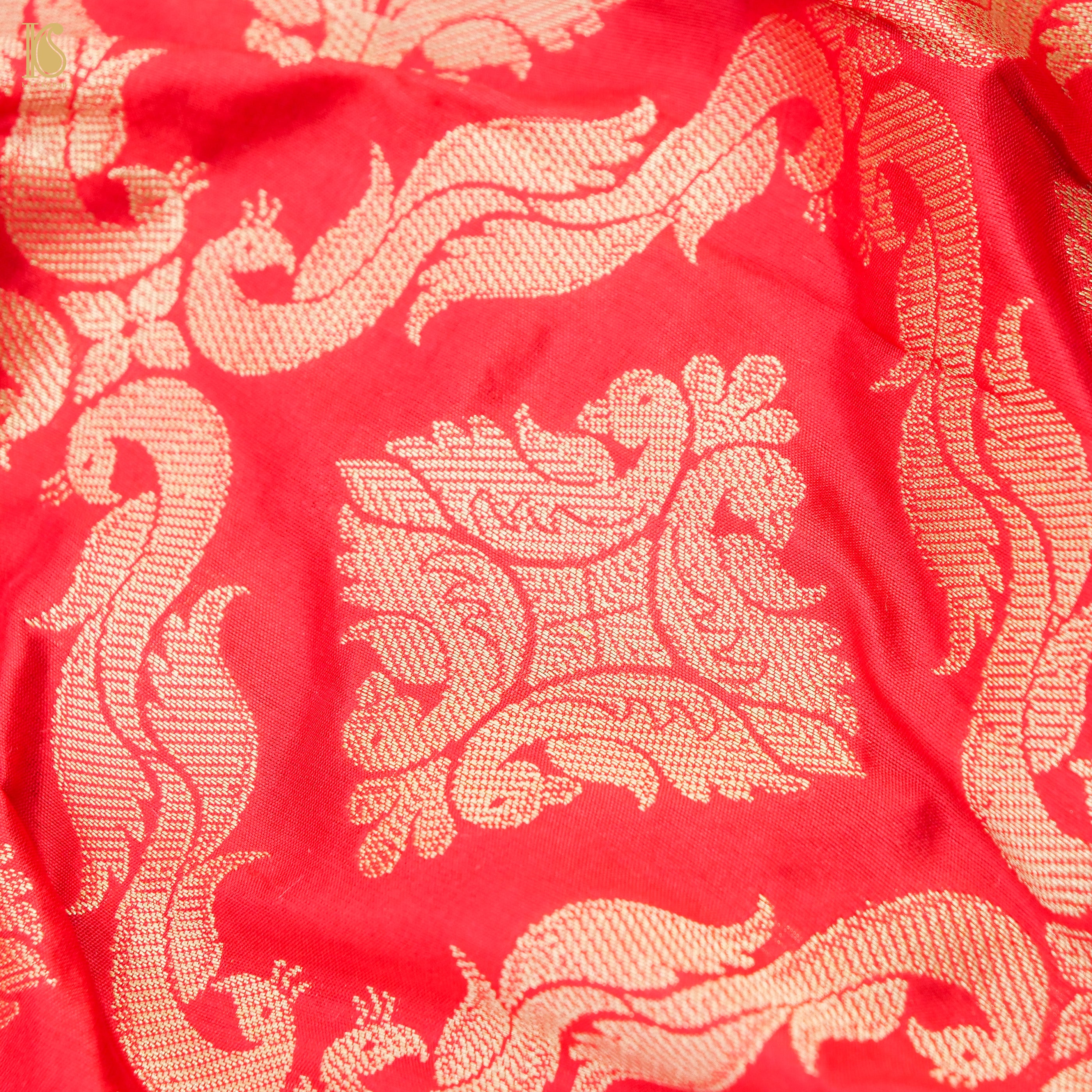 Red Pure Katan Silk Handloom Banarasi Kalidar Shikargah Lehenga - Khinkhwab