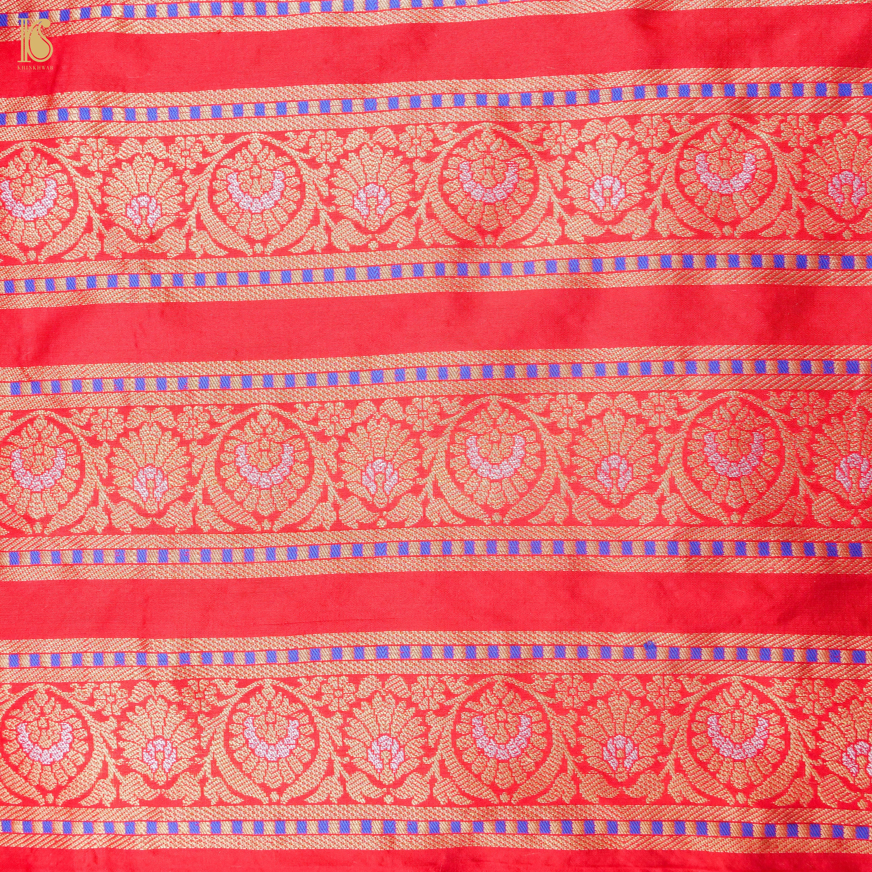 Red Pure Katan Silk Handloom Banarasi Kalidar Shikargah Lehenga - Khinkhwab