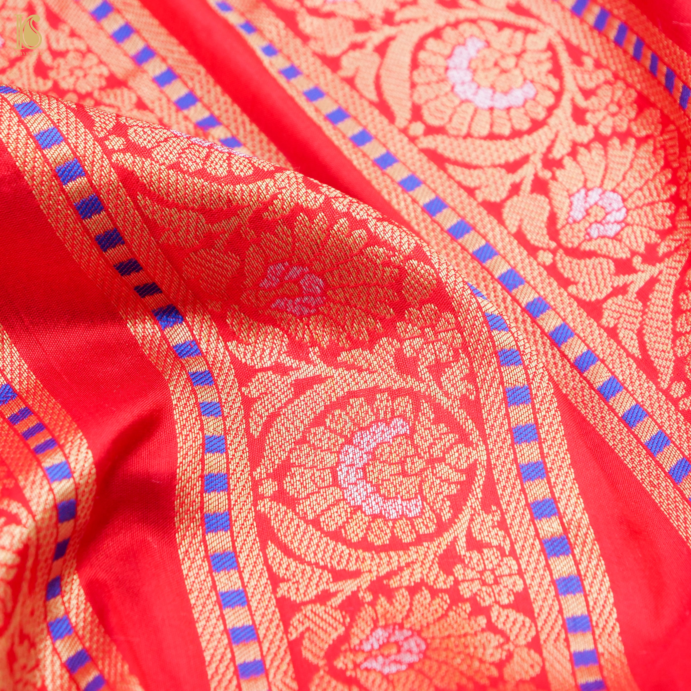Red Pure Katan Silk Handloom Banarasi Kalidar Shikargah Lehenga - Khinkhwab