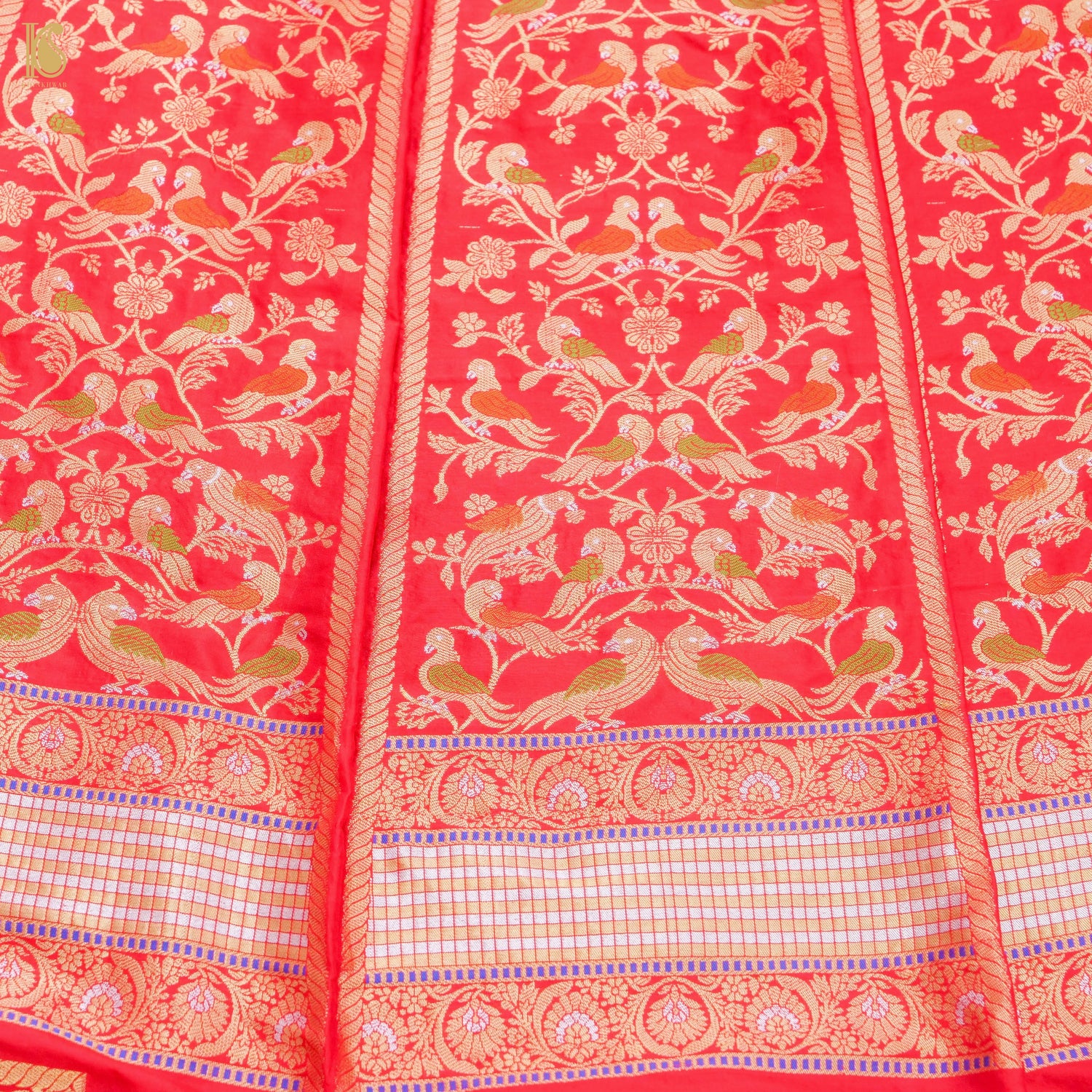 Red Pure Katan Silk Handloom Banarasi Kalidar Shikargah Lehenga - Khinkhwab