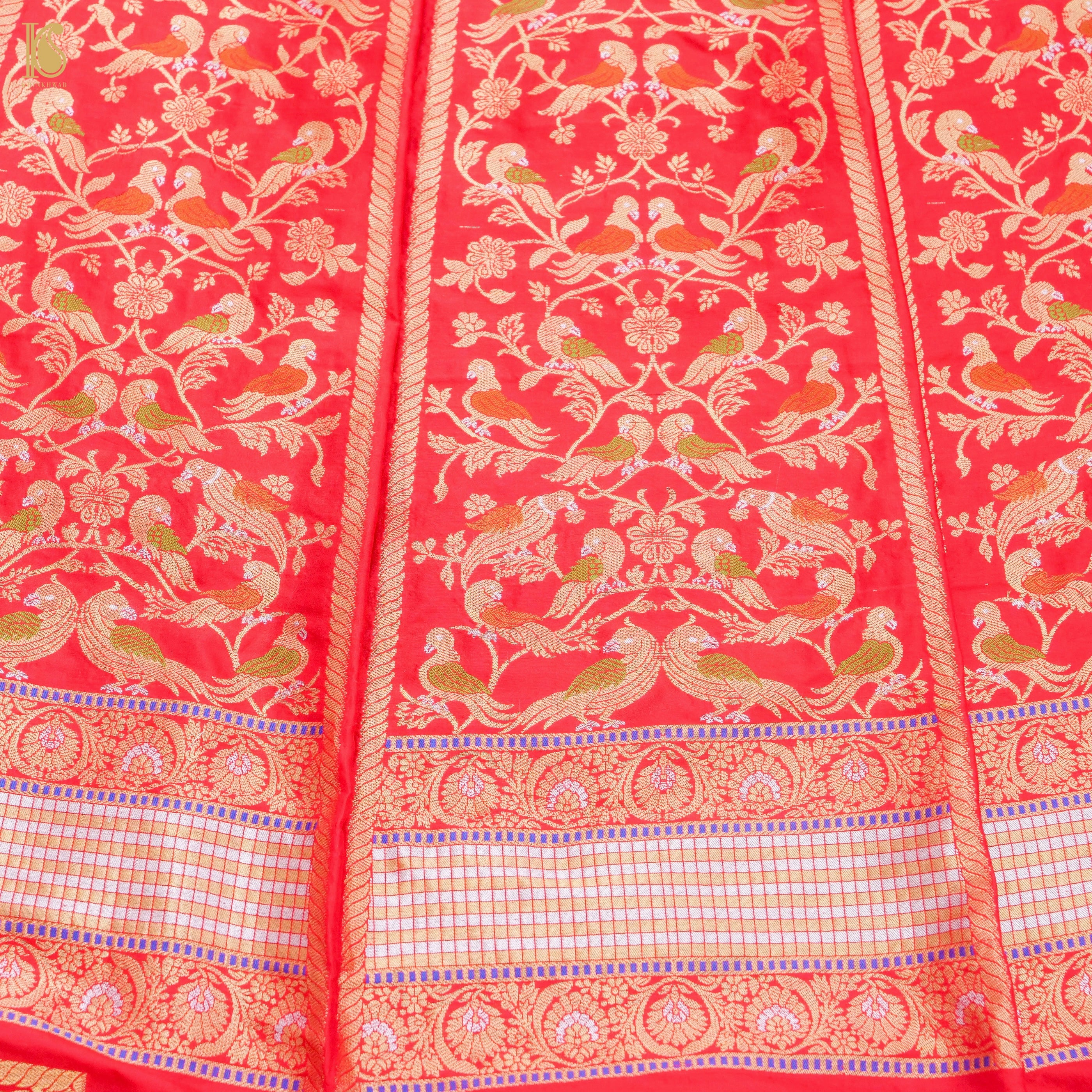 Red Pure Katan Silk Handloom Banarasi Kalidar Shikargah Lehenga - Khinkhwab