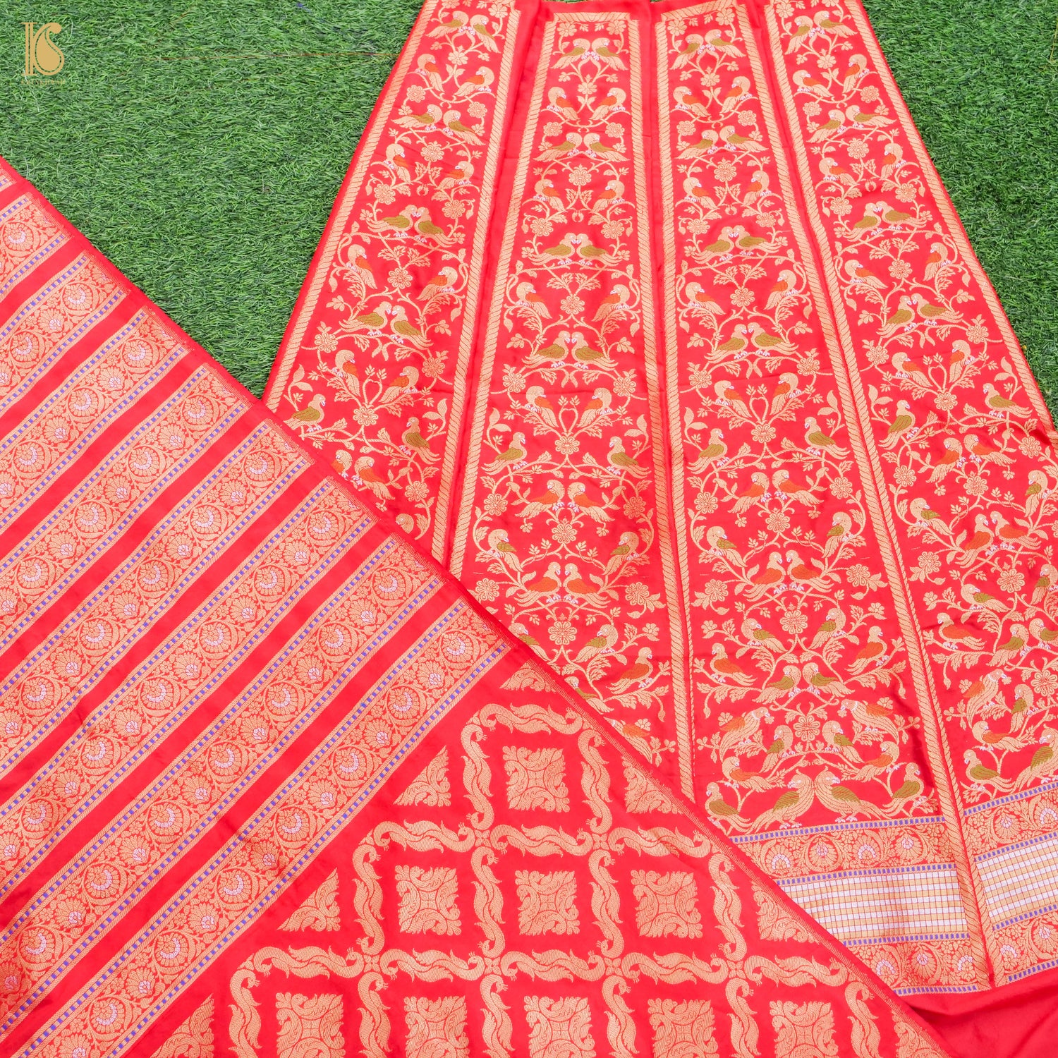 Red Pure Katan Silk Handloom Banarasi Kalidar Shikargah Lehenga - Khinkhwab