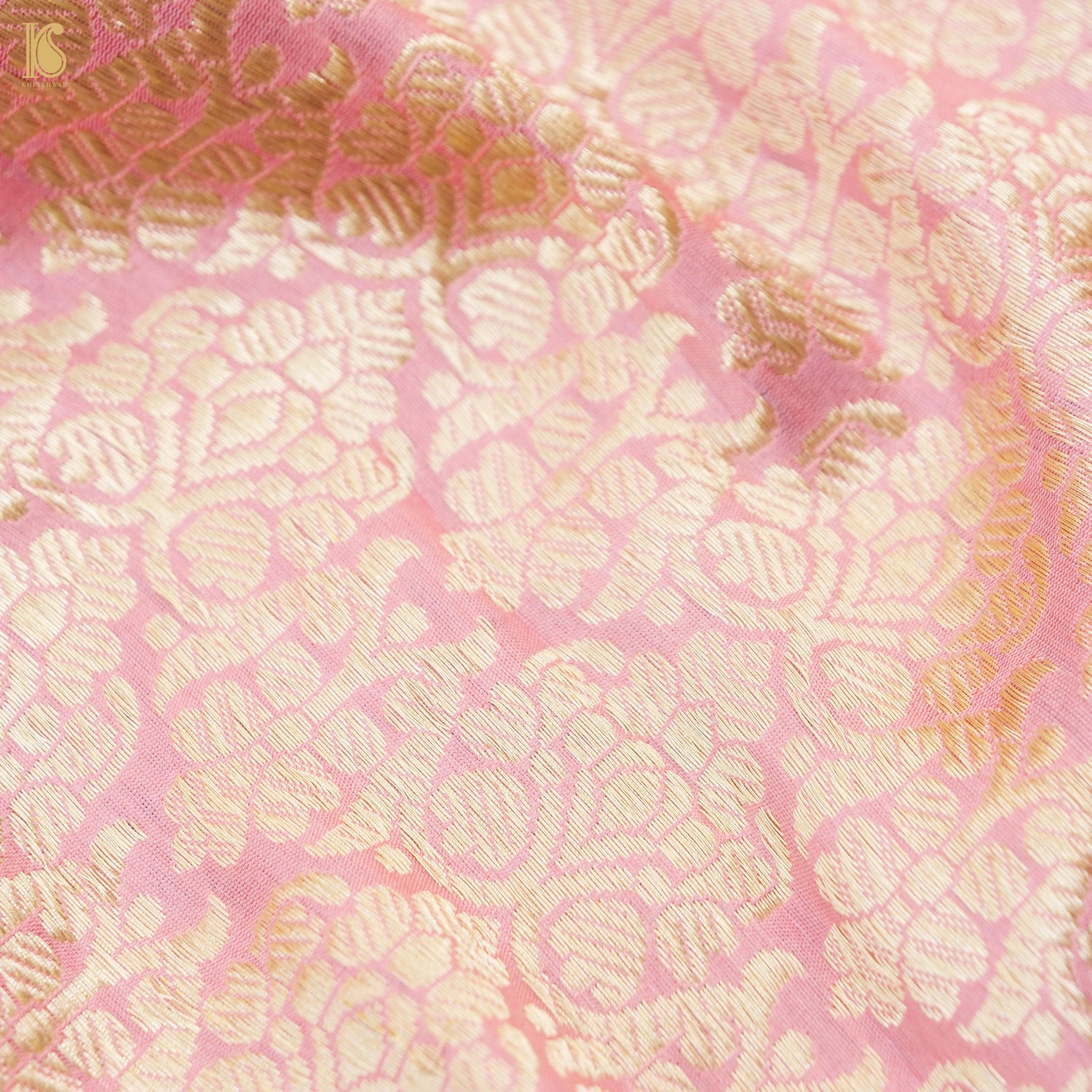 Blossom Pink Pure Katan Silk Handloom Banarasi Kalidar Chevron Lehenga - Khinkhwab