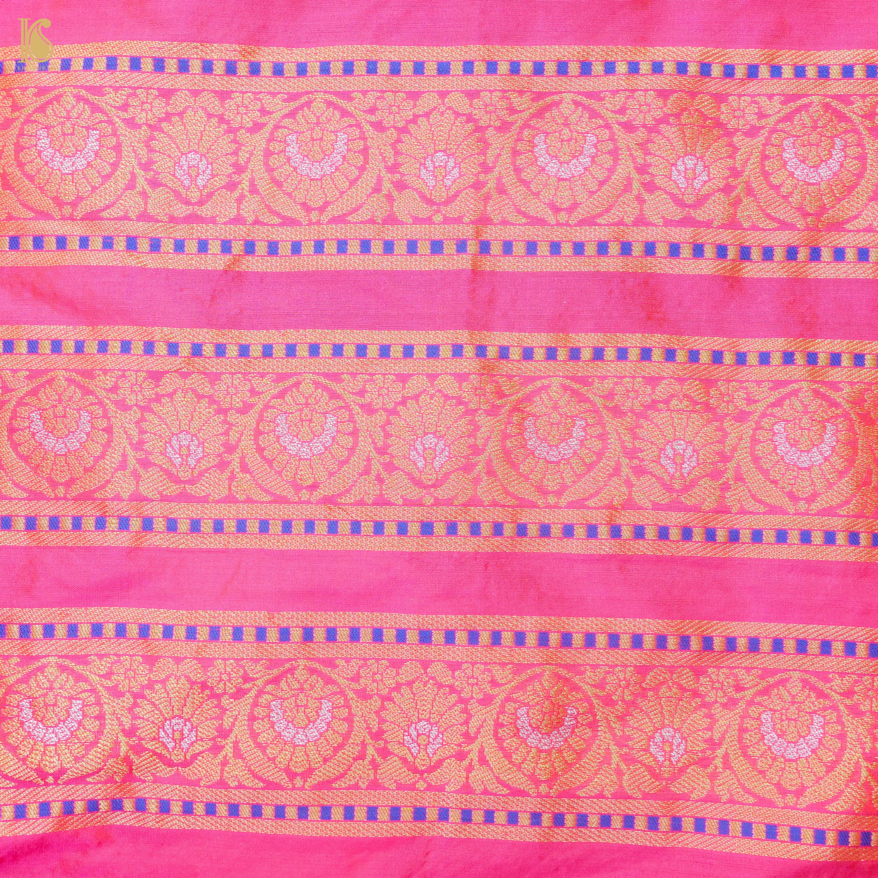 Rose Pink Pure Katan Silk Handloom Banarasi Kalidar Shikargah Lehenga - Khinkhwab