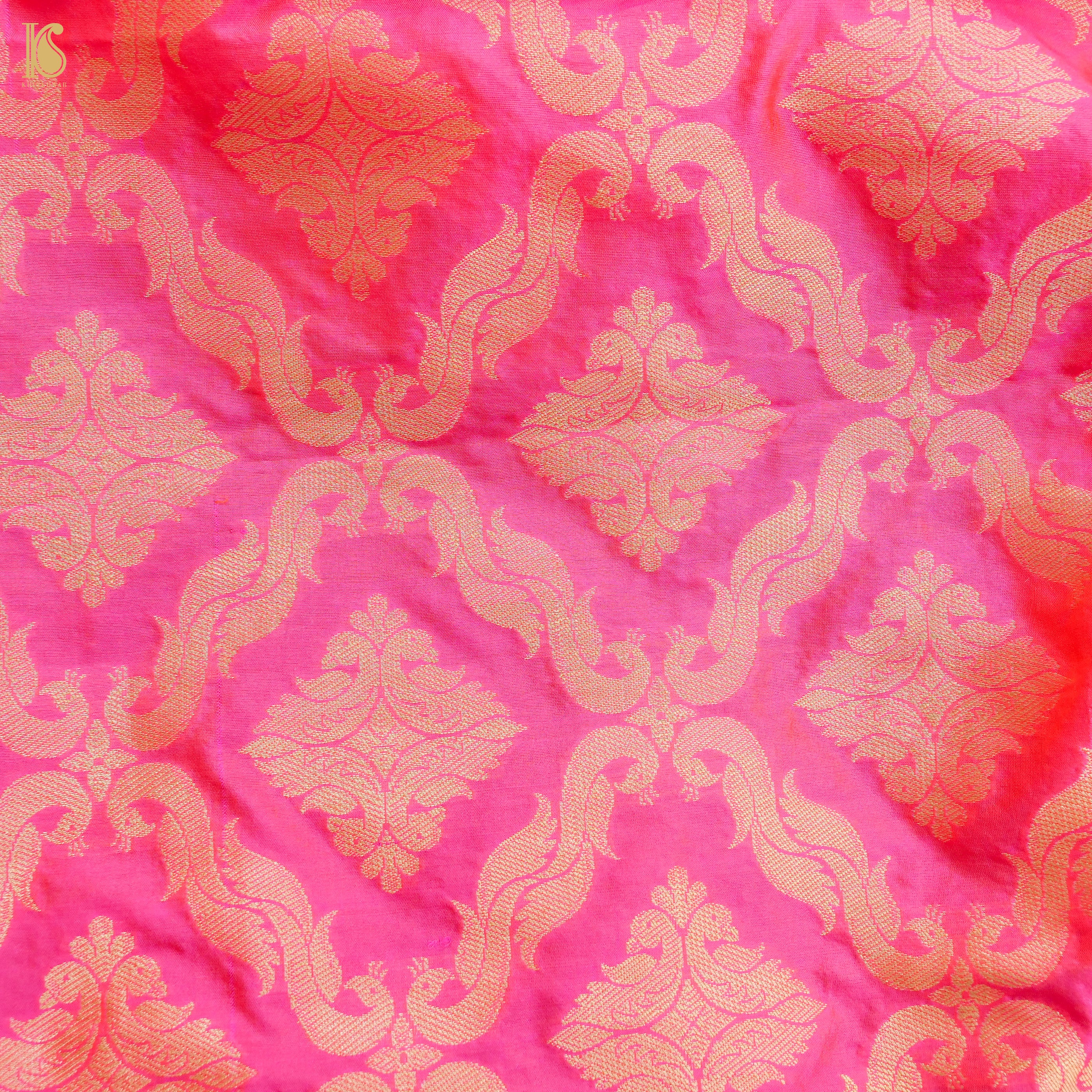 Rose Pink Pure Katan Silk Handloom Banarasi Kalidar Shikargah Lehenga - Khinkhwab