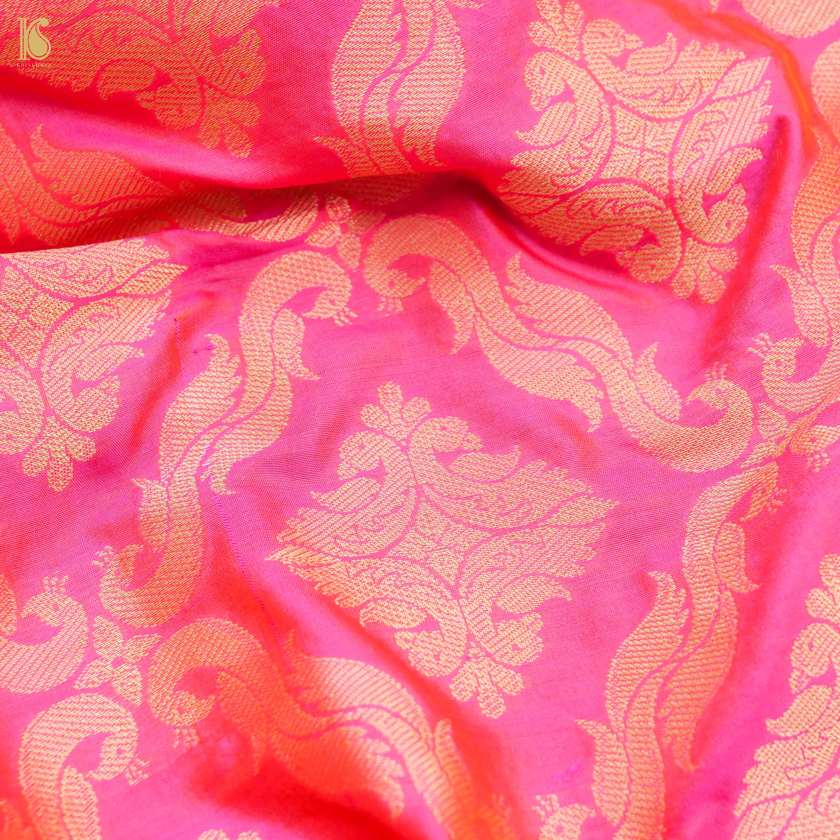 Rose Pink Pure Katan Silk Handloom Banarasi Kalidar Shikargah Lehenga - Khinkhwab