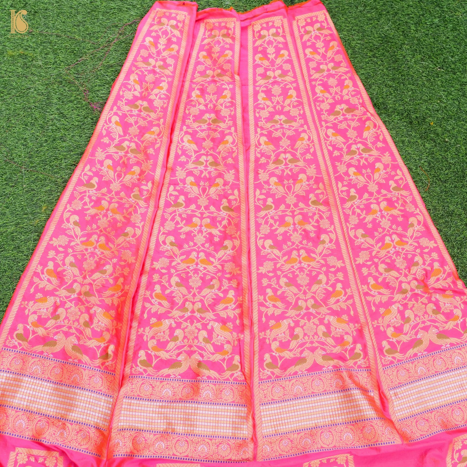 Rose Pink Pure Katan Silk Handloom Banarasi Kalidar Shikargah Lehenga - Khinkhwab