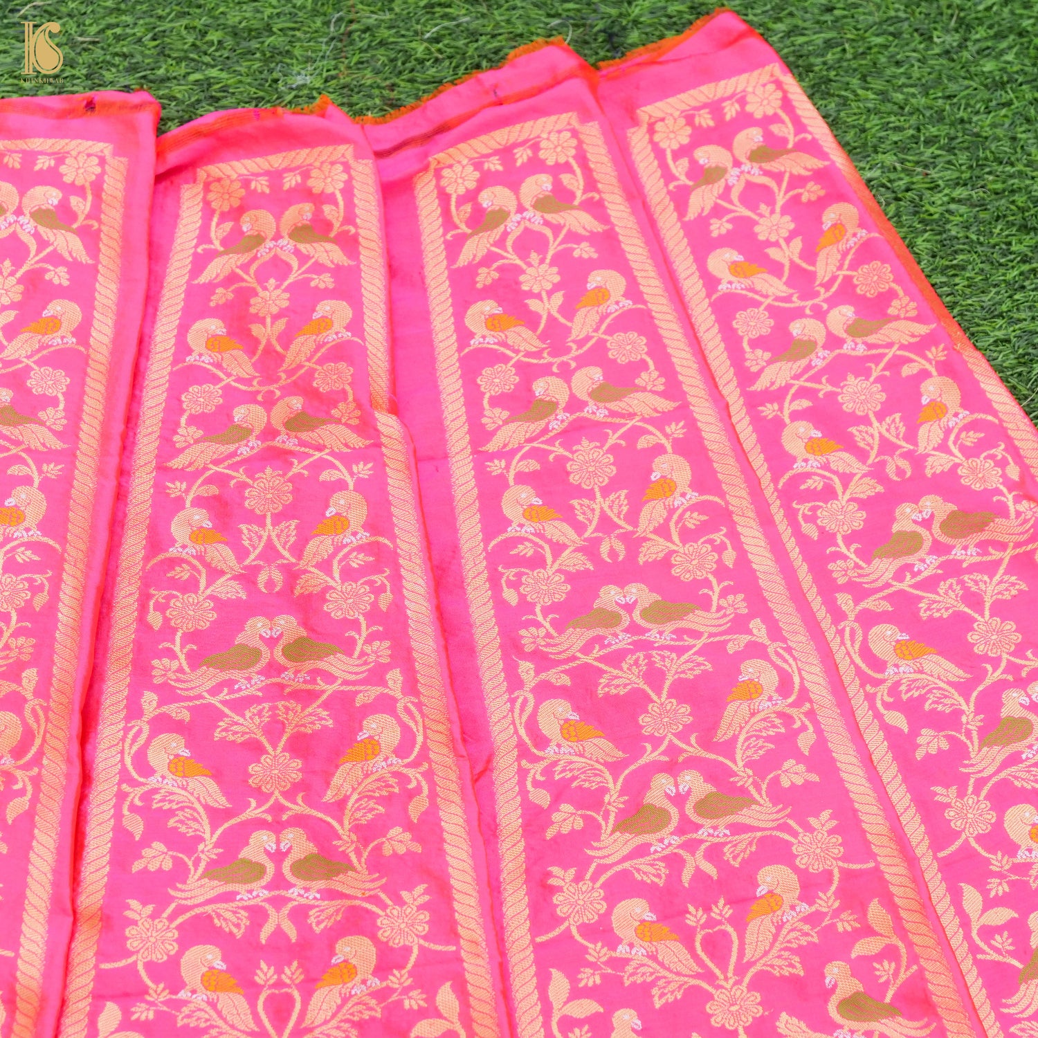 Rose Pink Pure Katan Silk Handloom Banarasi Kalidar Shikargah Lehenga - Khinkhwab