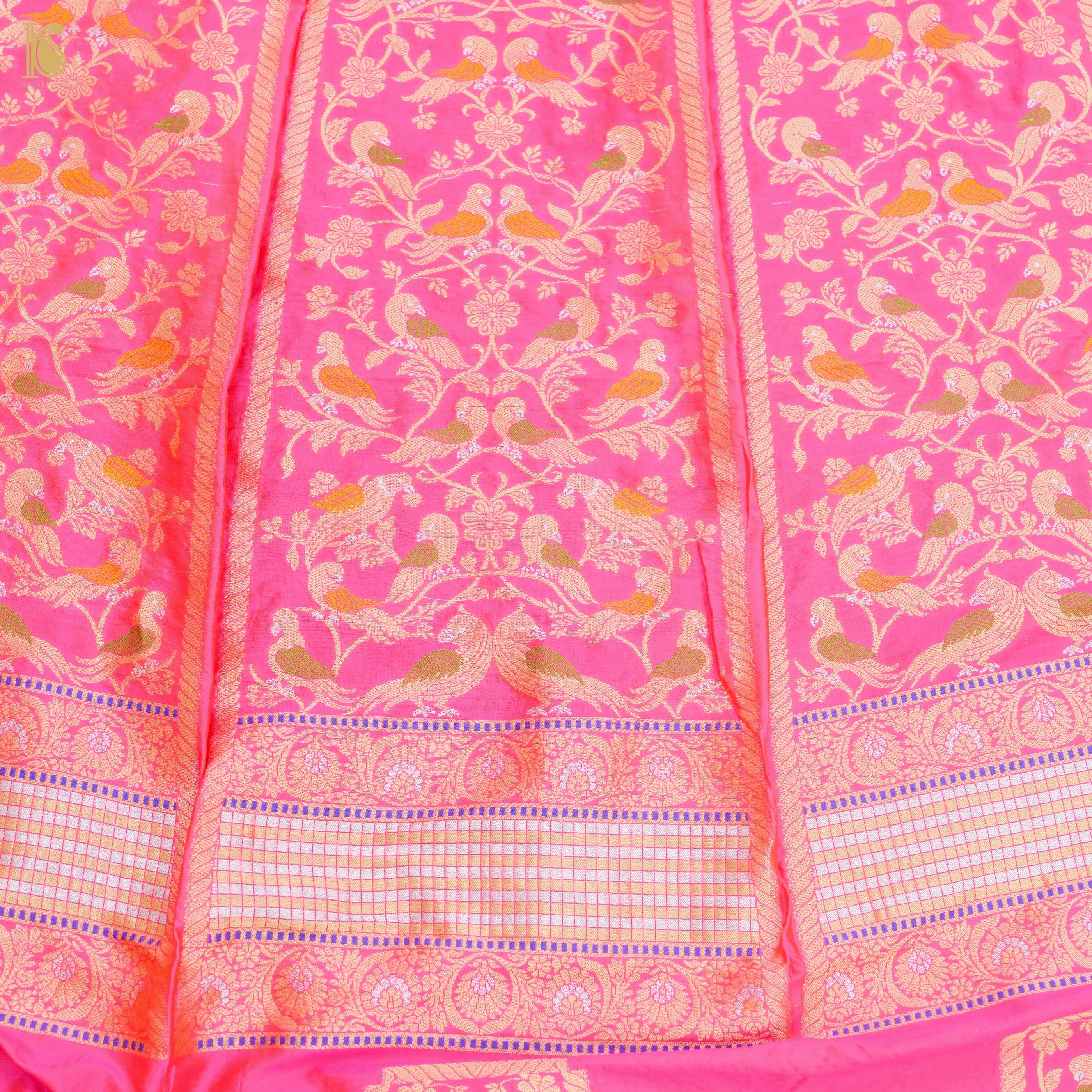 Rose Pink Pure Katan Silk Handloom Banarasi Kalidar Shikargah Lehenga - Khinkhwab