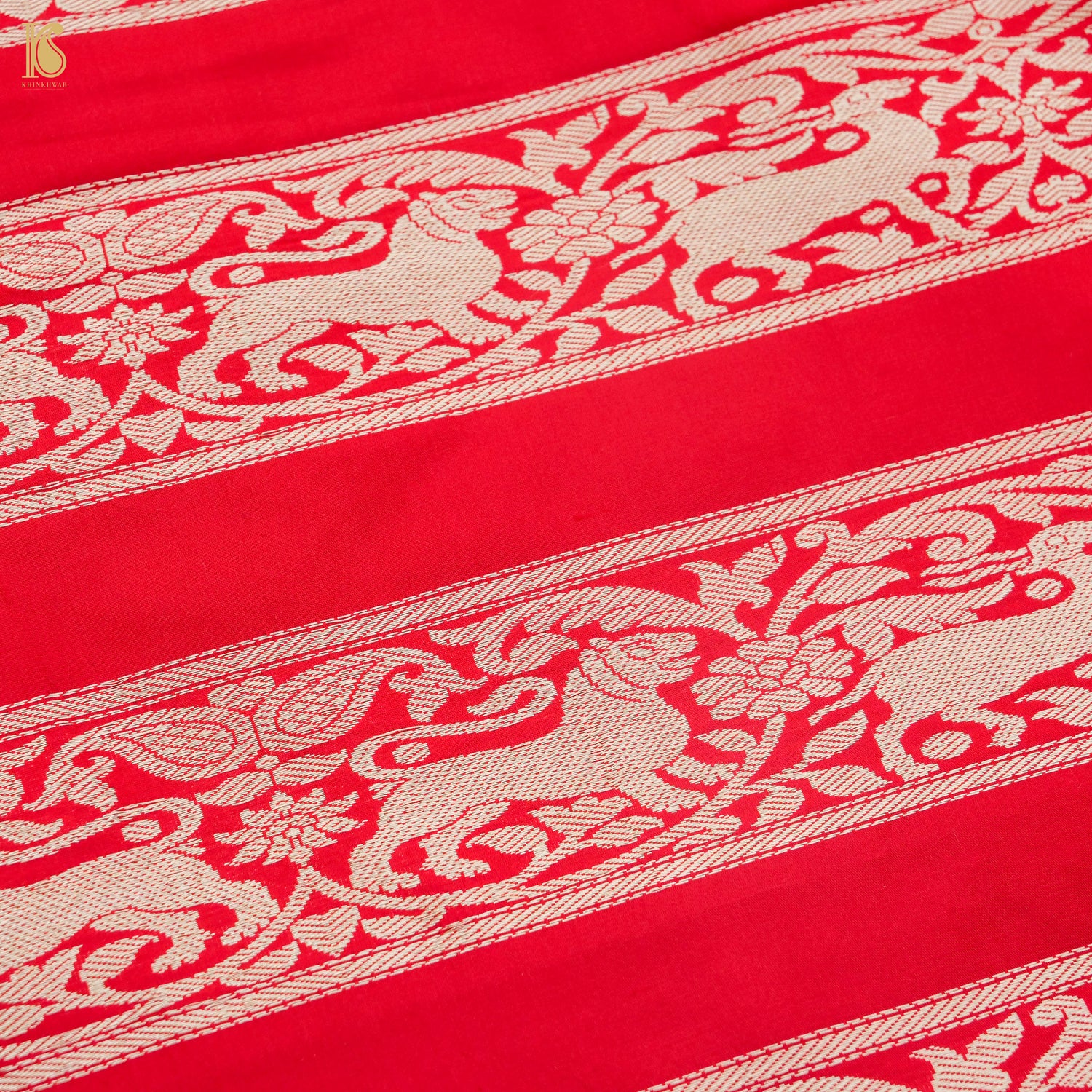 Red Pure Katan Silk Handloom Banarasi Kalidar Shikargah Lehenga - Khinkhwab