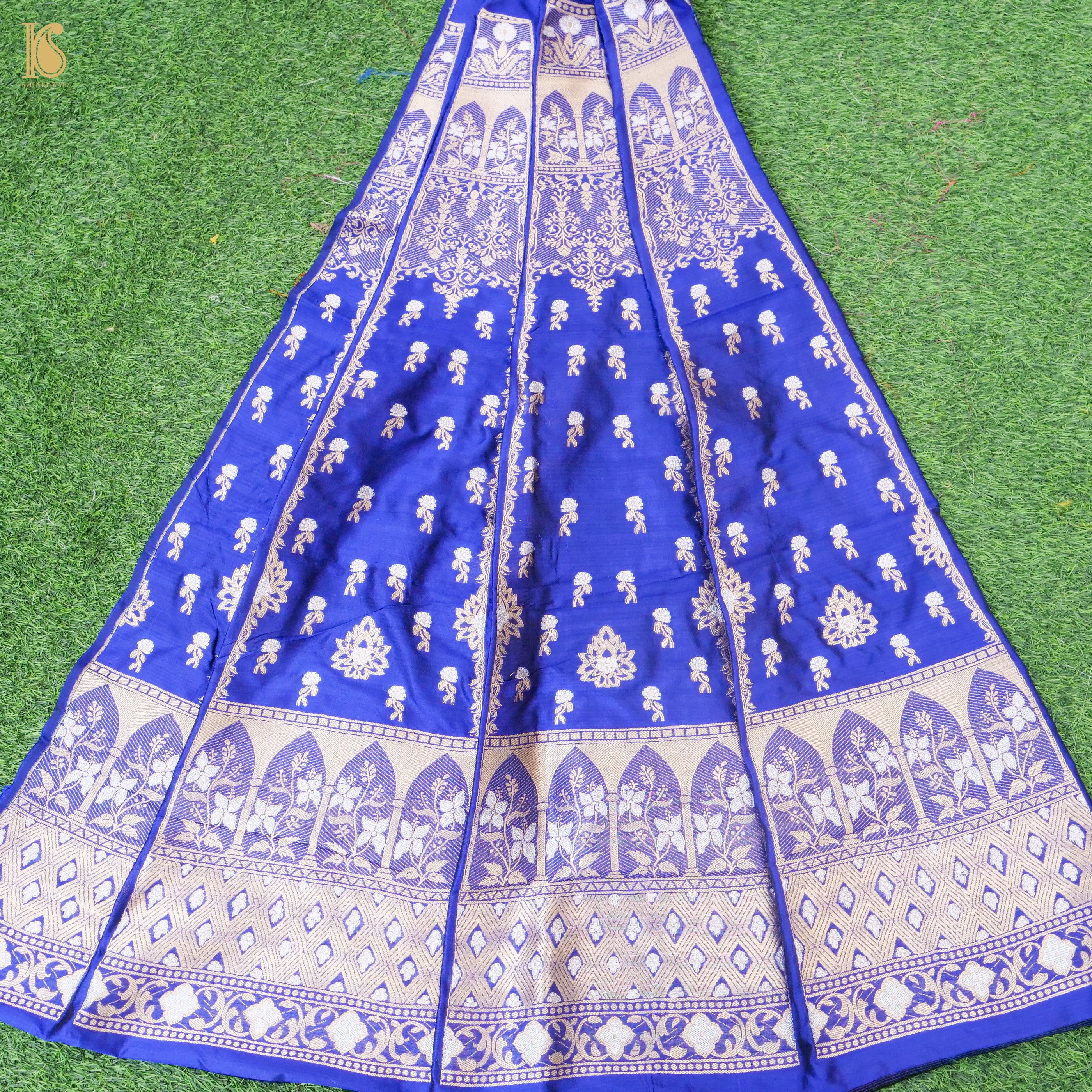 Blue Pure Katan Silk Handloom Banarasi Kalidar Lehenga - Khinkhwab