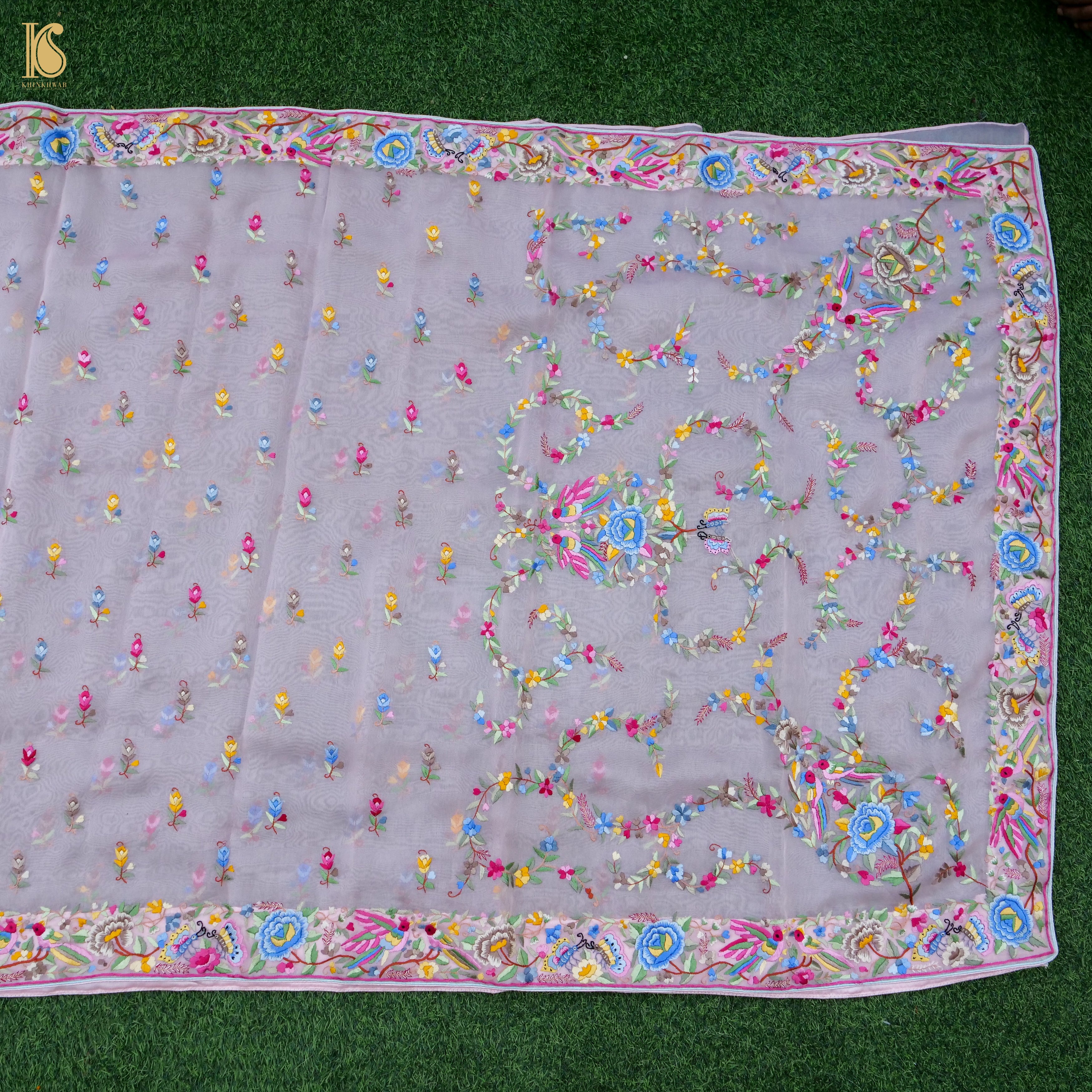 Parsi Gara Pure Organza Pink Saree