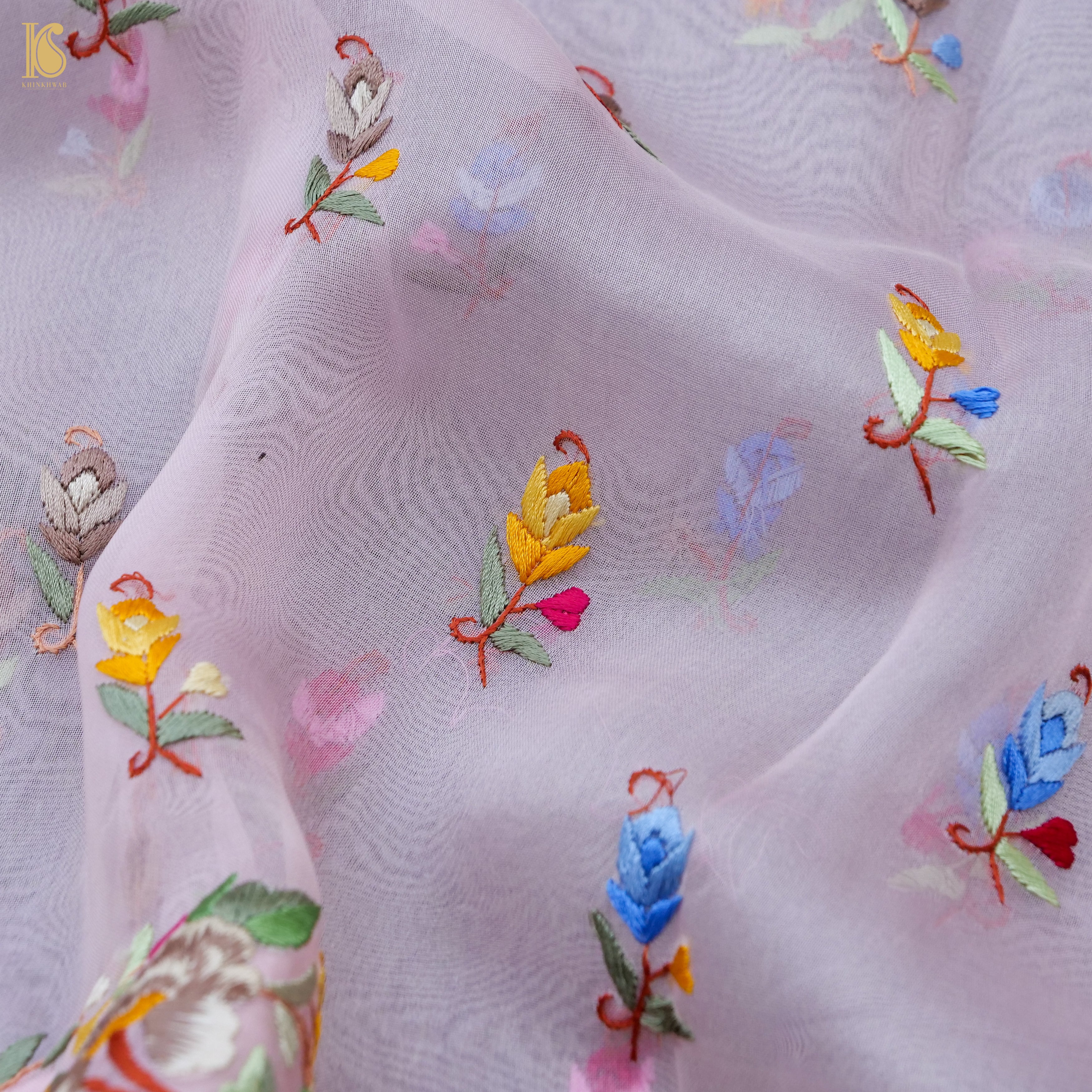 Parsi Gara Pure Organza Pink Saree