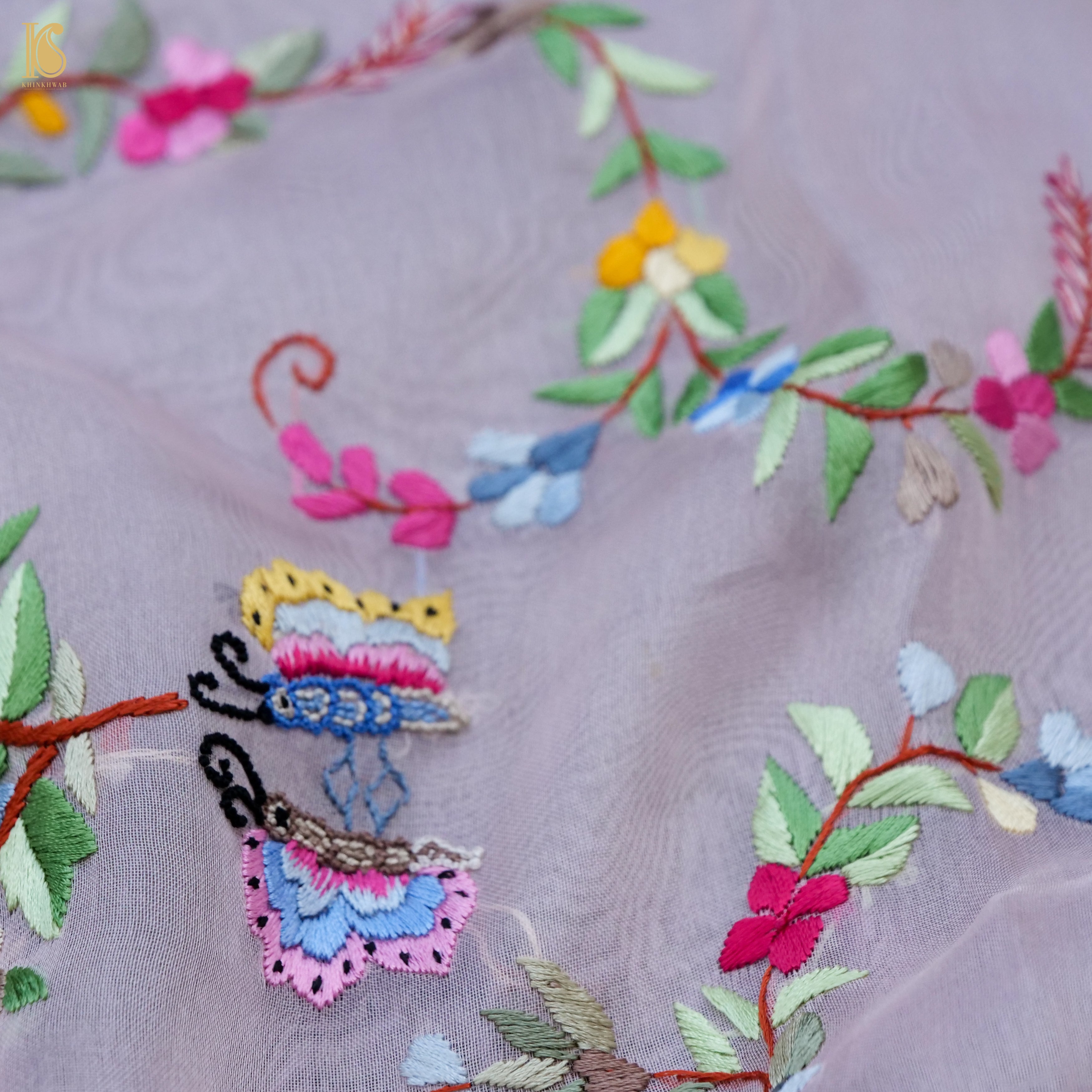 Parsi Gara Pure Organza Pink Saree