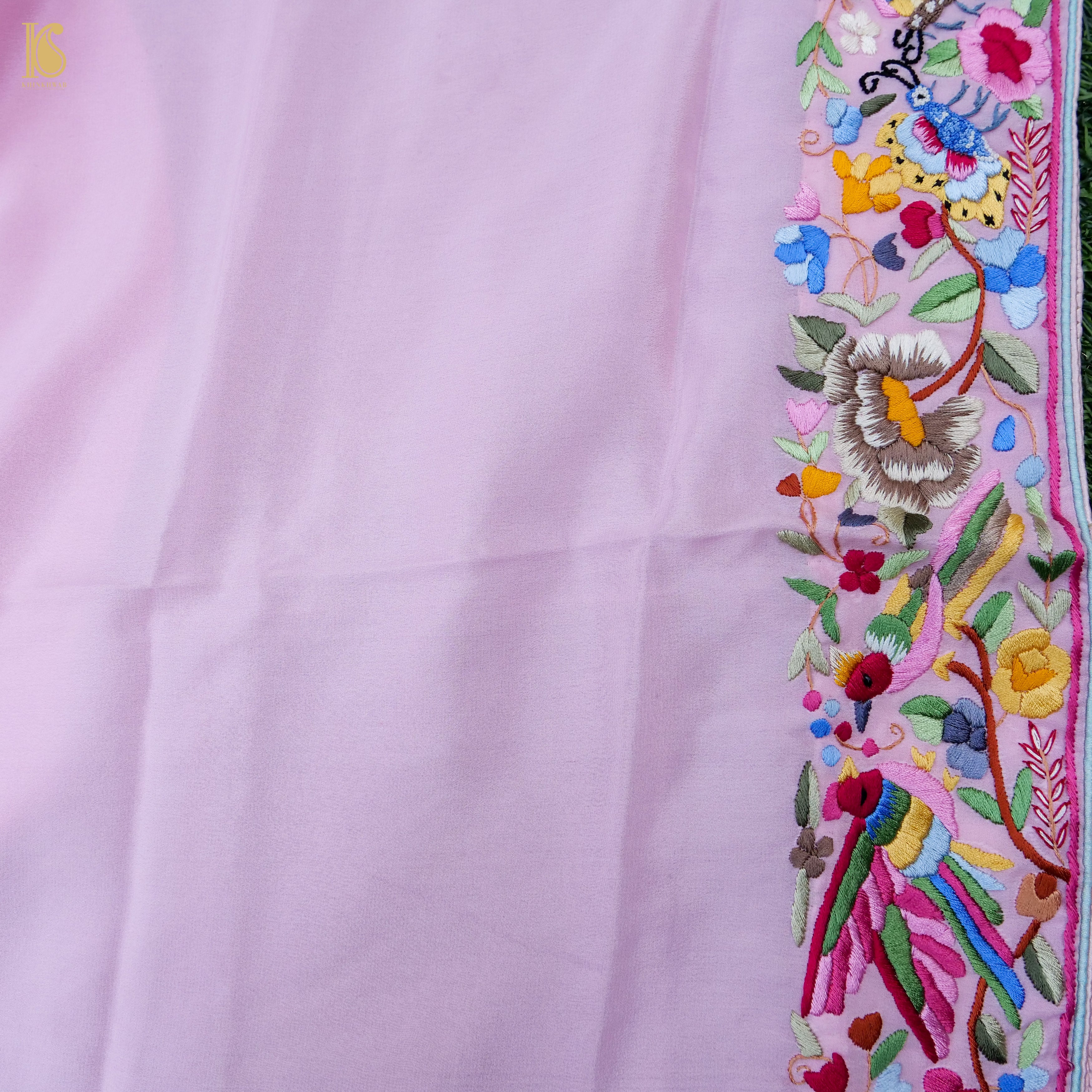 Parsi Gara Pure Organza Pink Saree