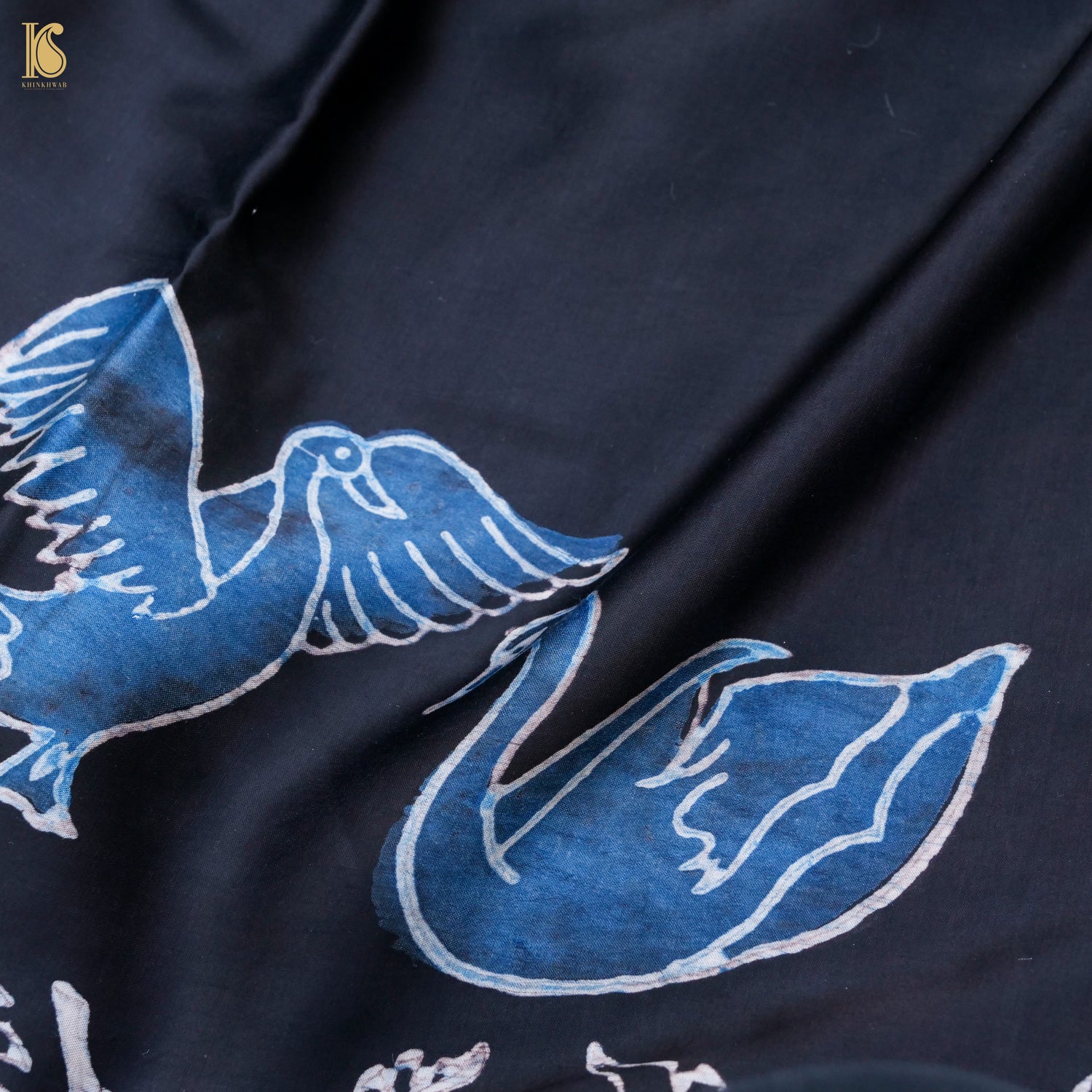 Pakshi - Blue & Black Pure Modal Silk Ajrakh Saree - Khinkhwab