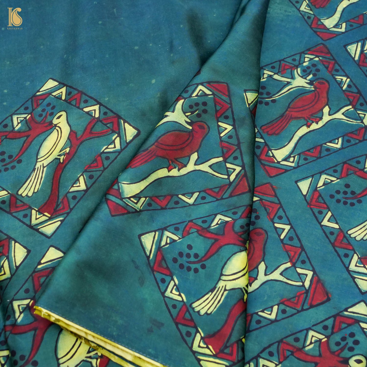 Pakshi - Green Pure Modal Silk Ajrakh Saree - Khinkhwab