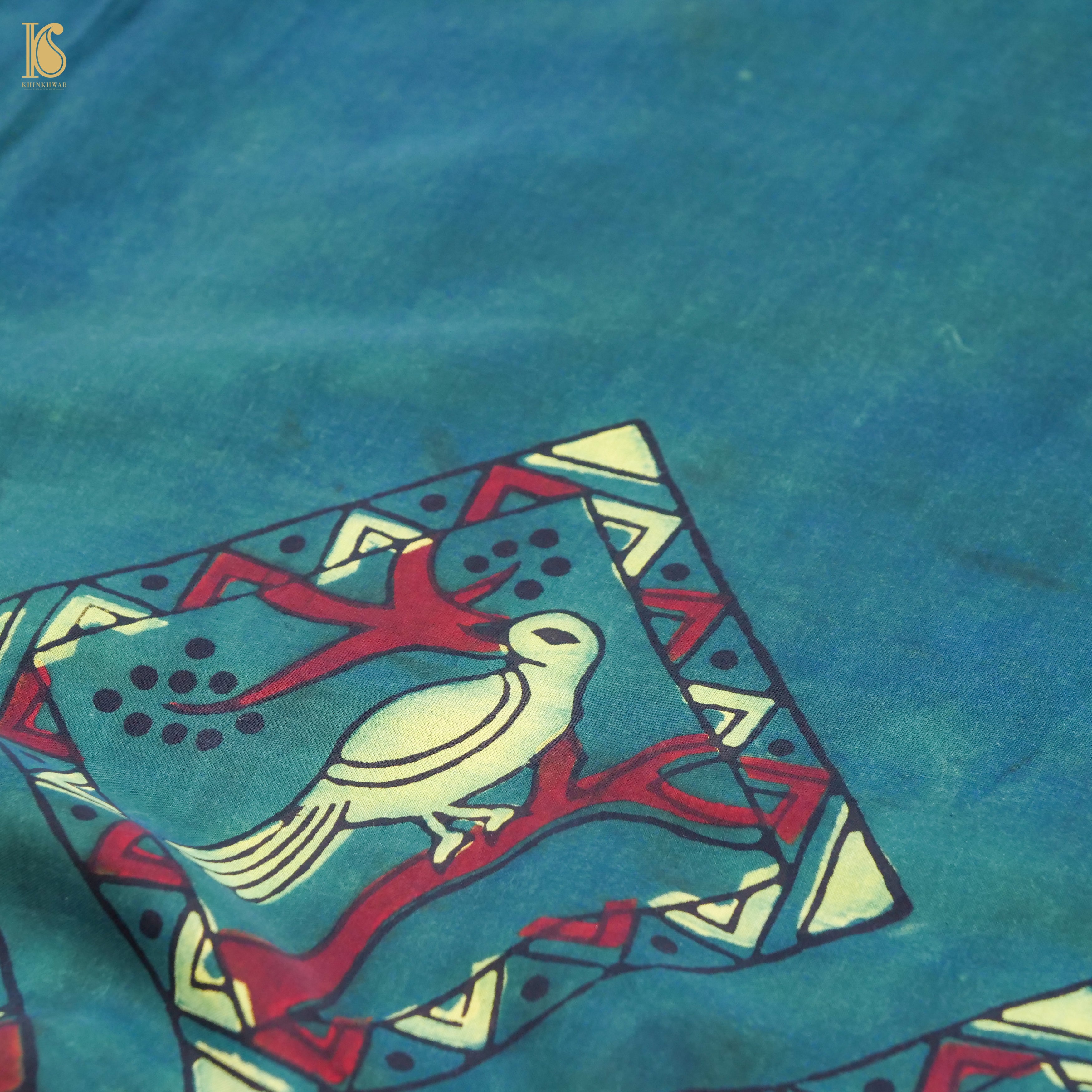 Pakshi - Green Pure Modal Silk Ajrakh Saree - Khinkhwab