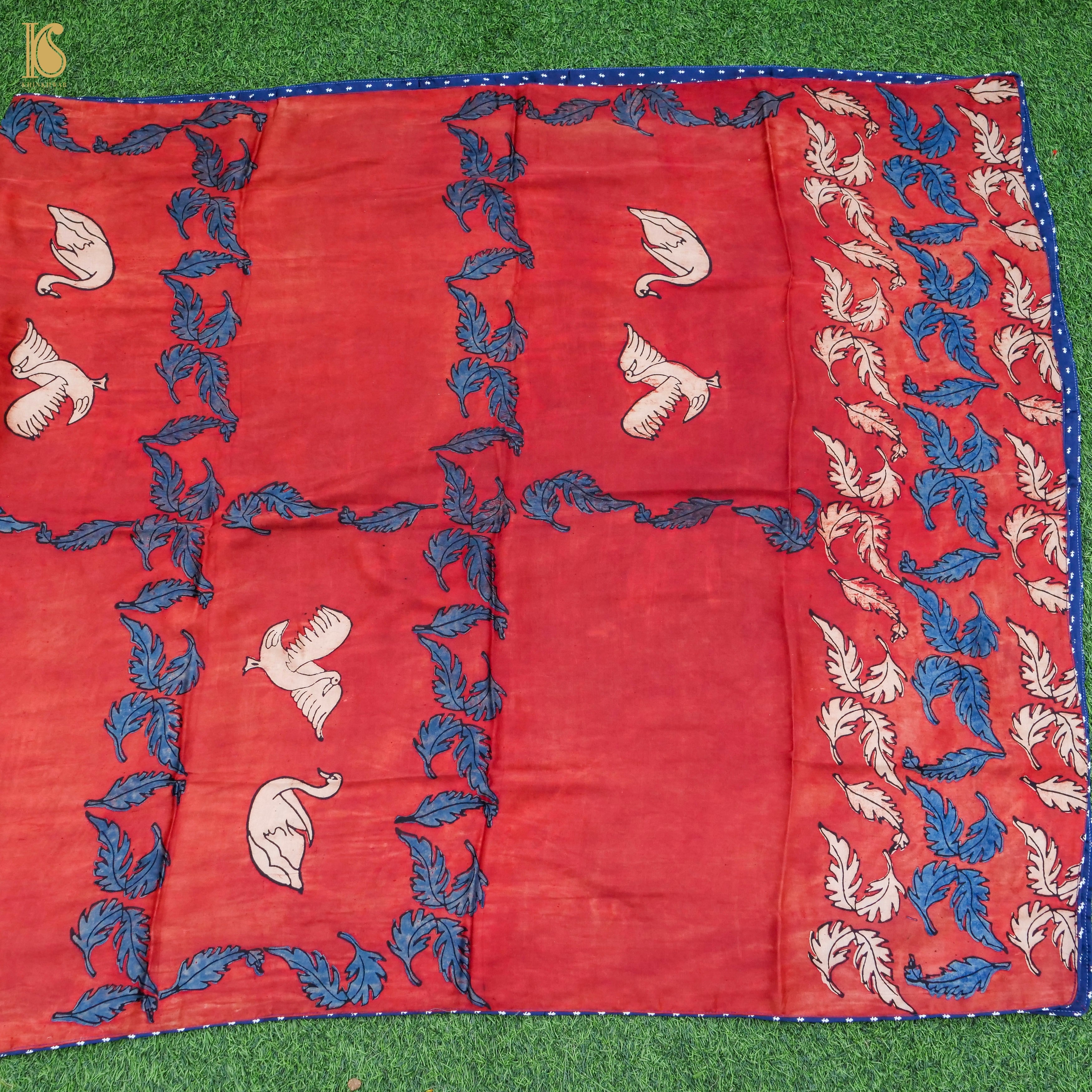 Pakshi - Brick Red Pure Modal Silk Ajrakh Dupatta - Khinkhwab