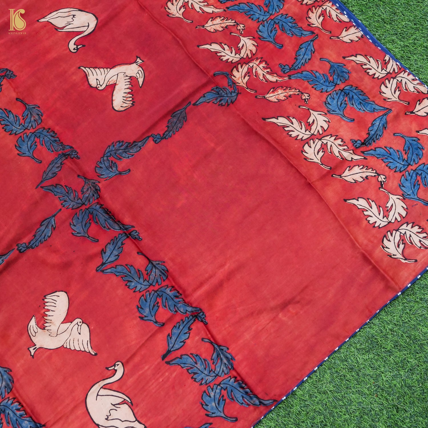 Pakshi -  Brick Red Pure Modal Silk Ajrakh Dupatta - Khinkhwab