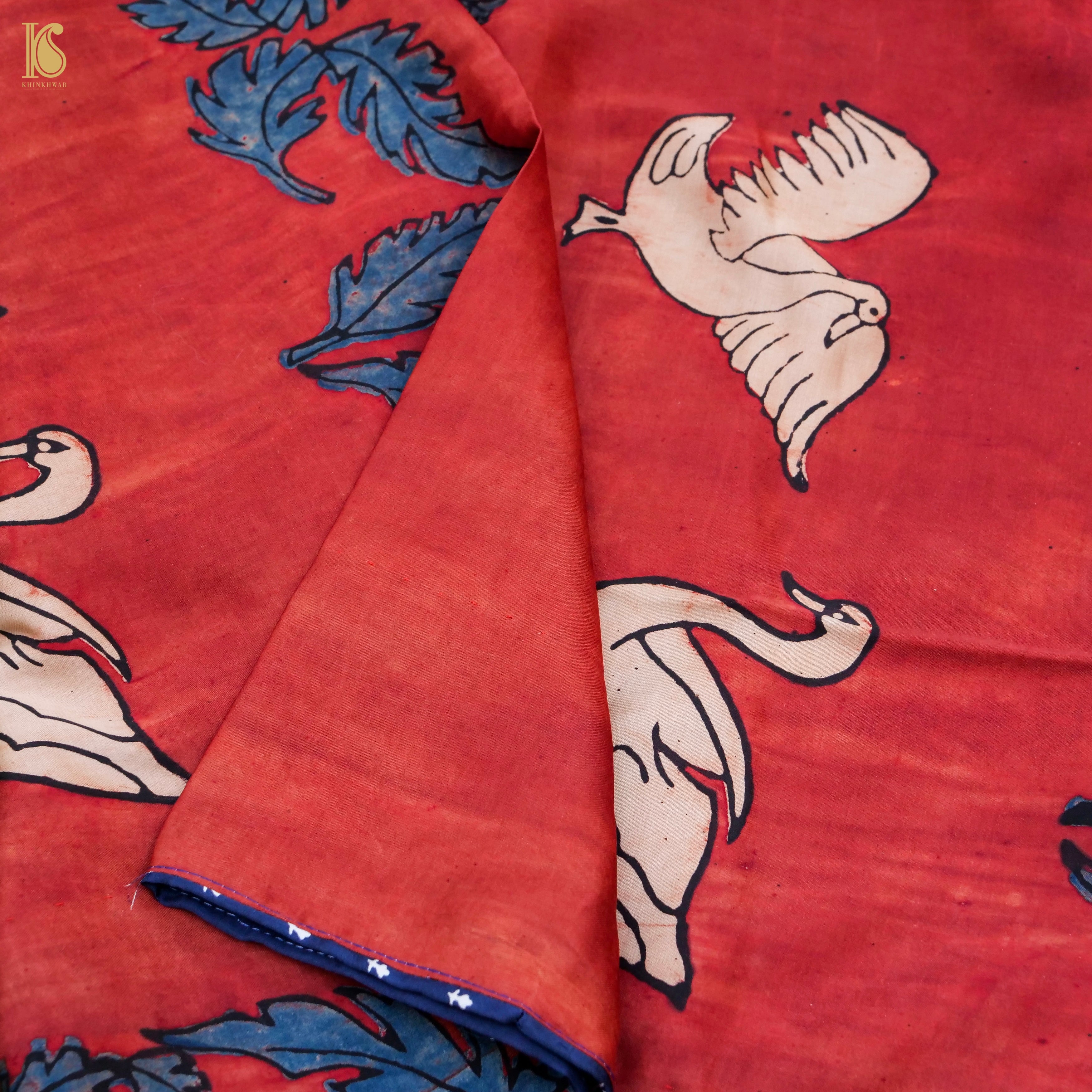 Pakshi - Brick Red Pure Modal Silk Ajrakh Dupatta - Khinkhwab
