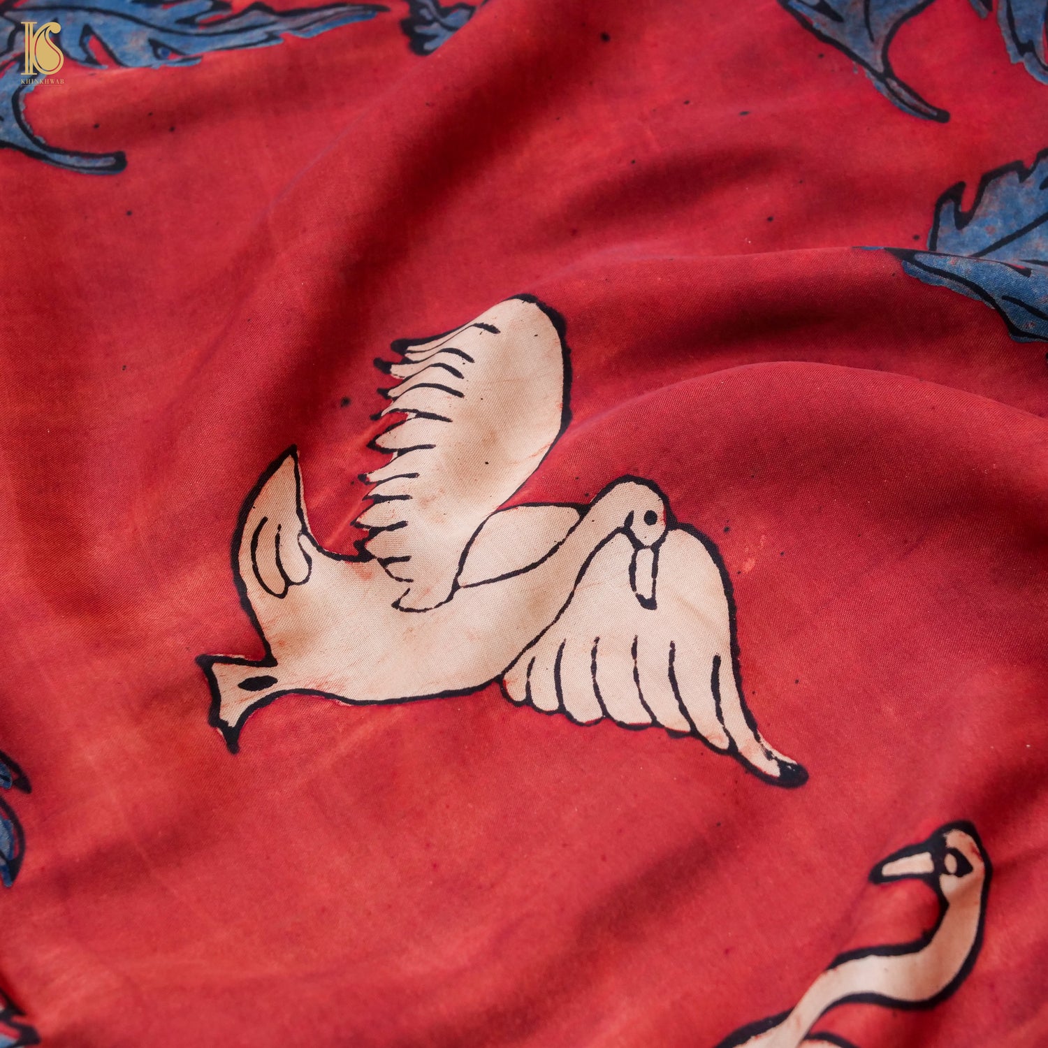 Pakshi -  Brick Red Pure Modal Silk Ajrakh Dupatta - Khinkhwab