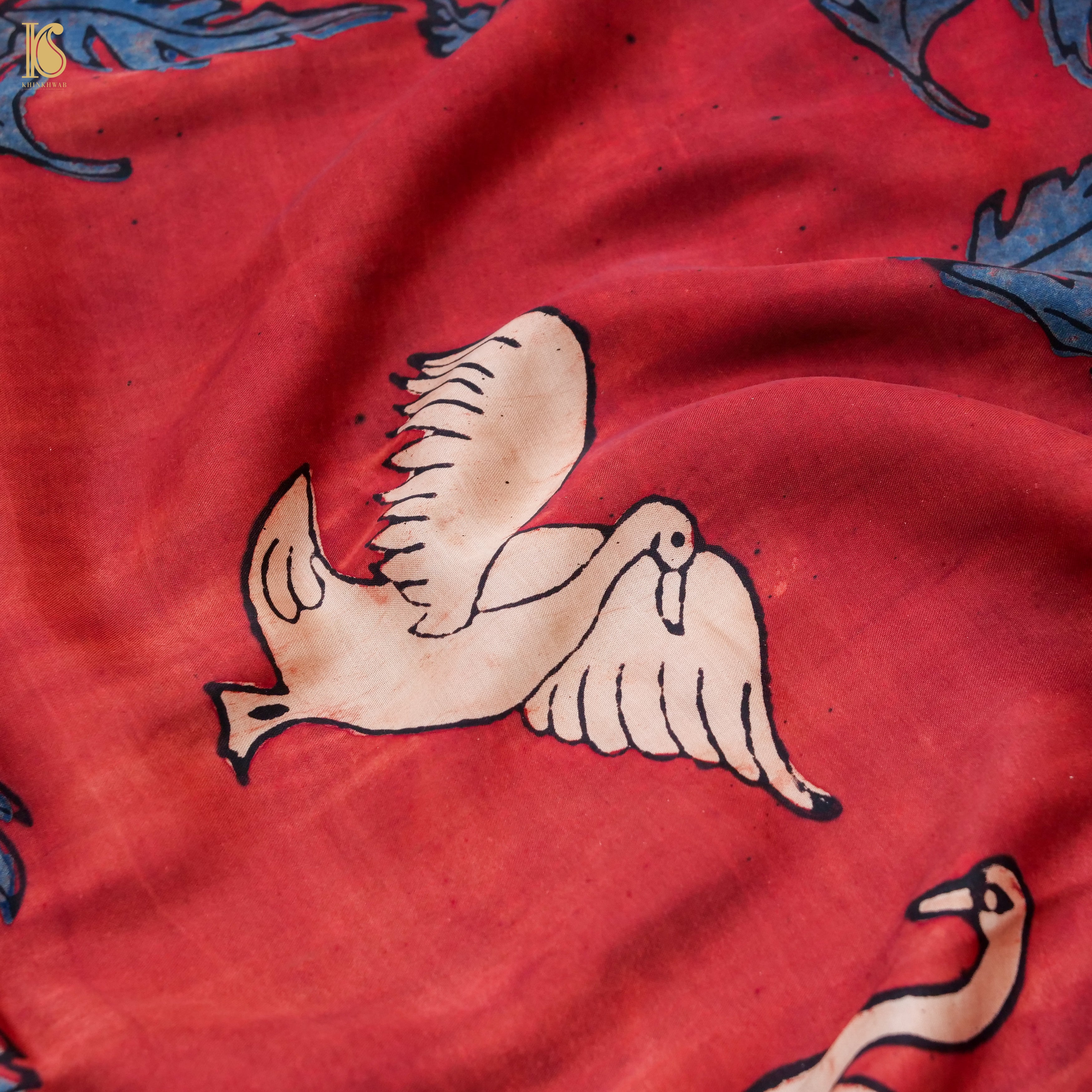 Pakshi - Brick Red Pure Modal Silk Ajrakh Dupatta - Khinkhwab