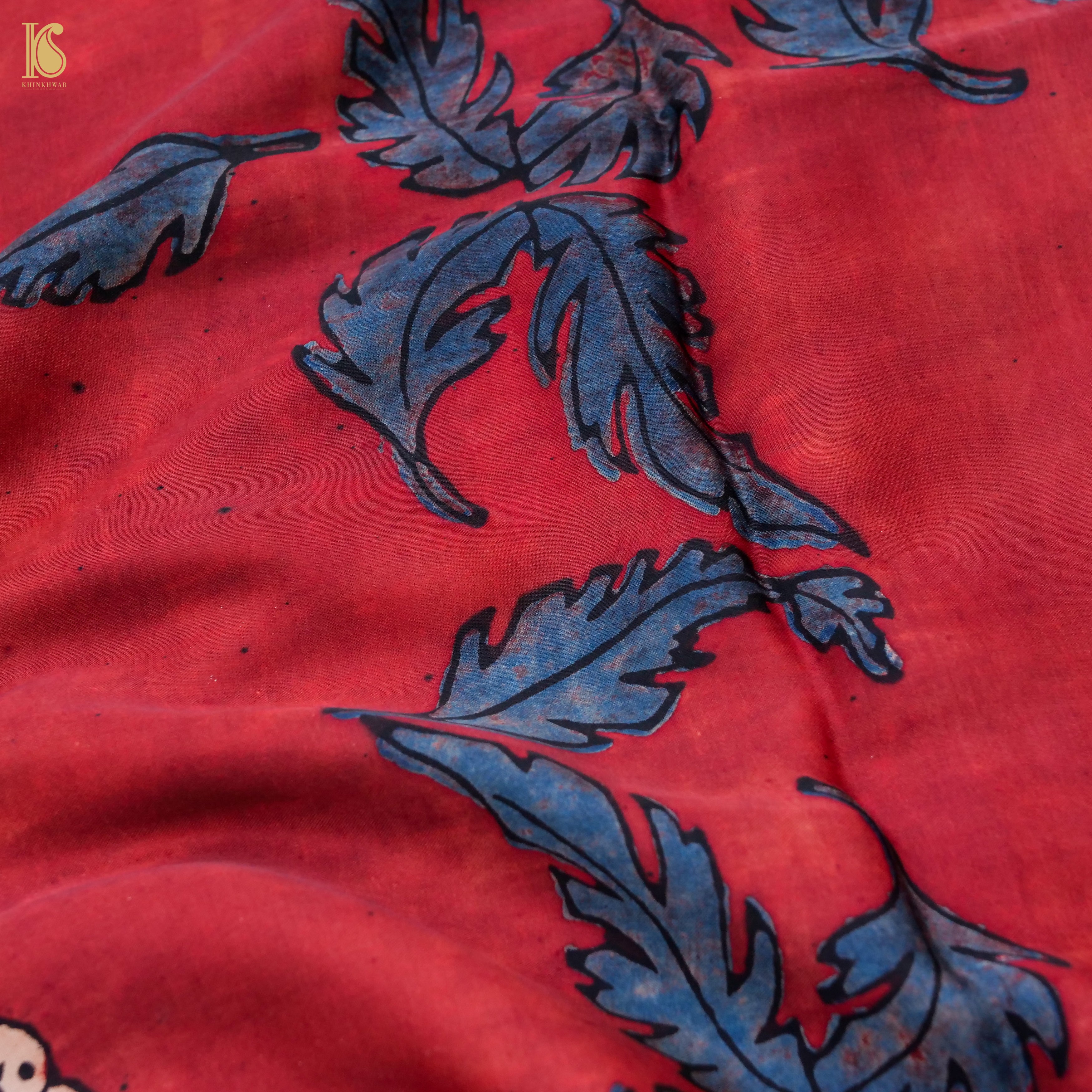 Pakshi - Brick Red Pure Modal Silk Ajrakh Dupatta - Khinkhwab