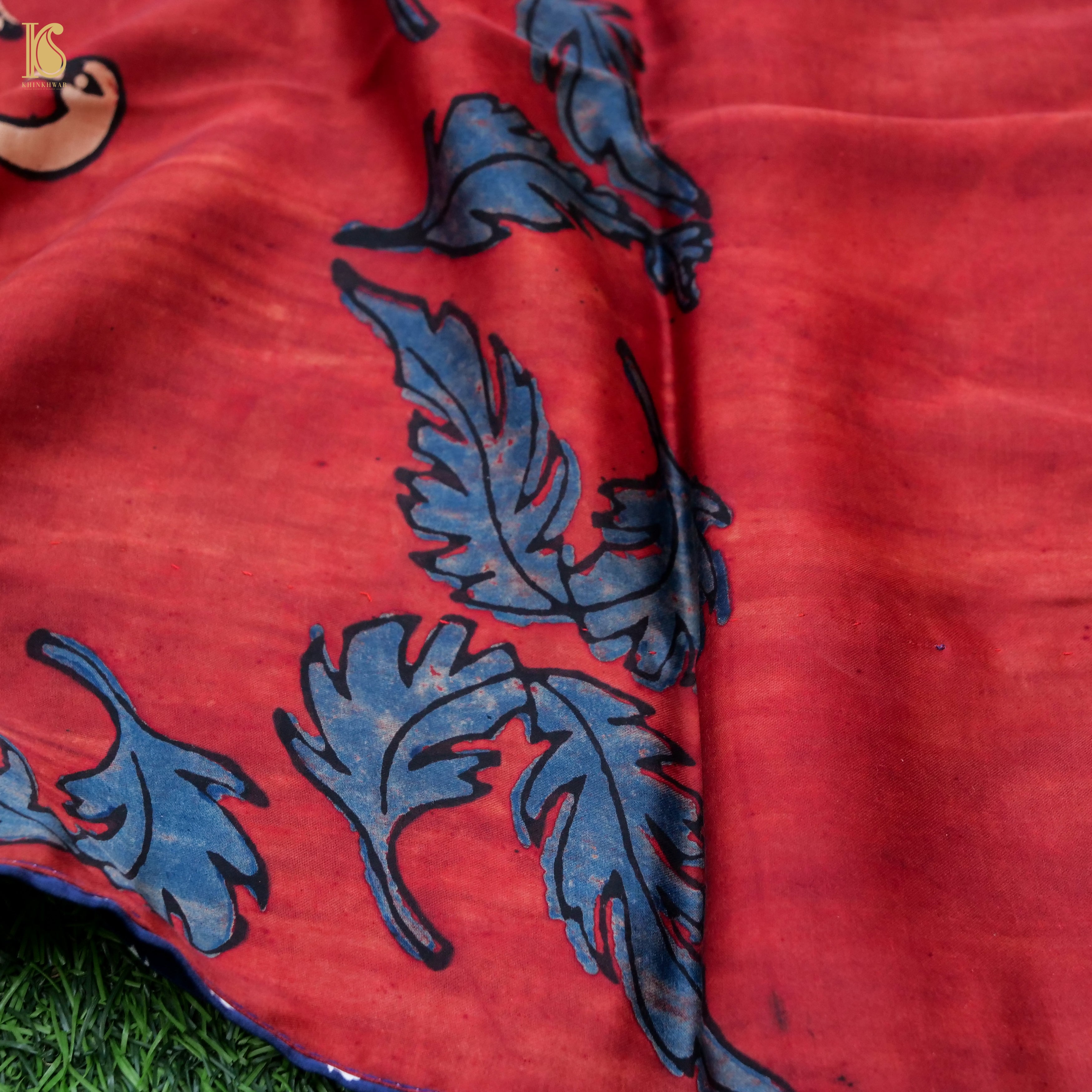 Pakshi - Brick Red Pure Modal Silk Ajrakh Dupatta - Khinkhwab