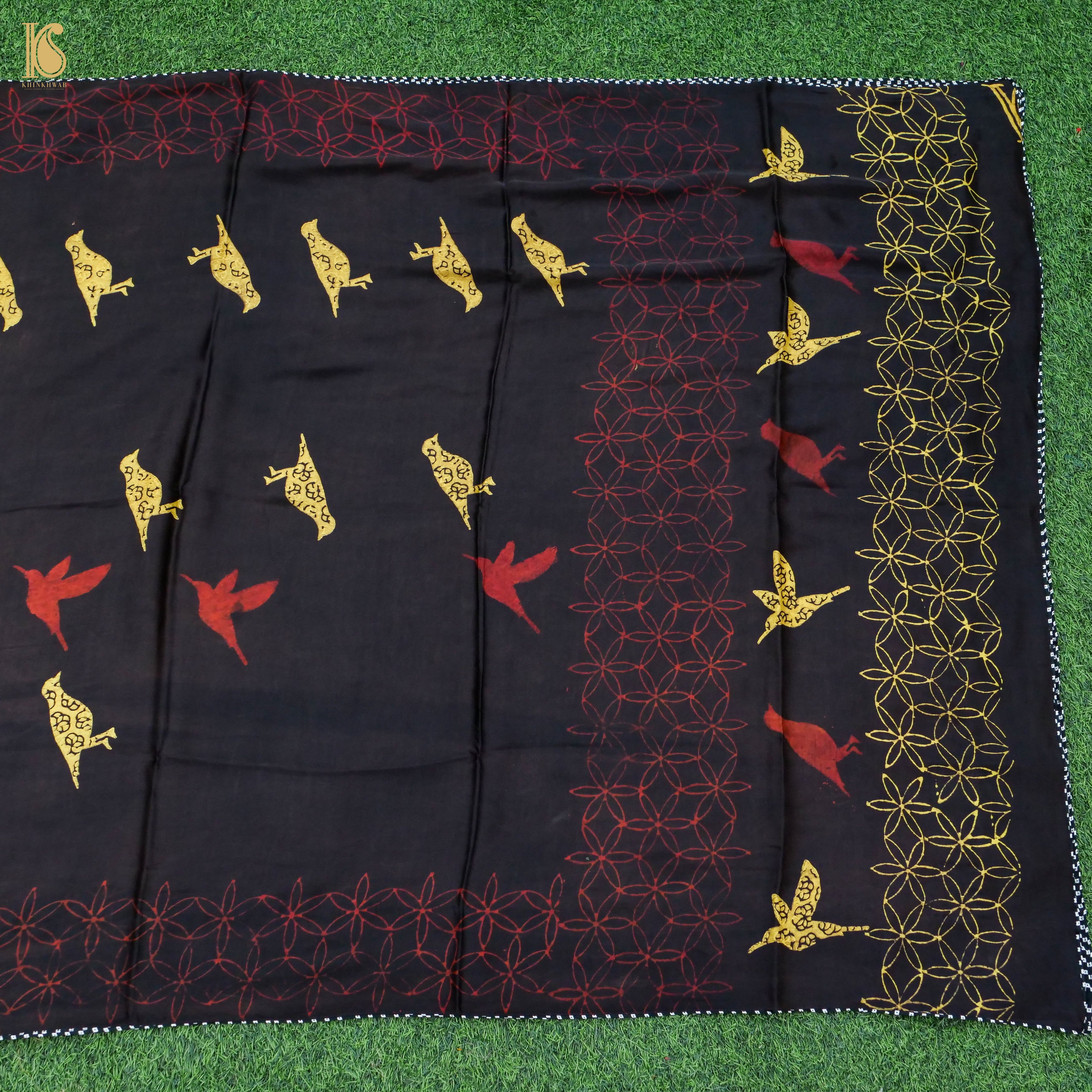 Pakshi - Midnight Express Pure Modal Silk Ajrakh Dupatta - Khinkhwab