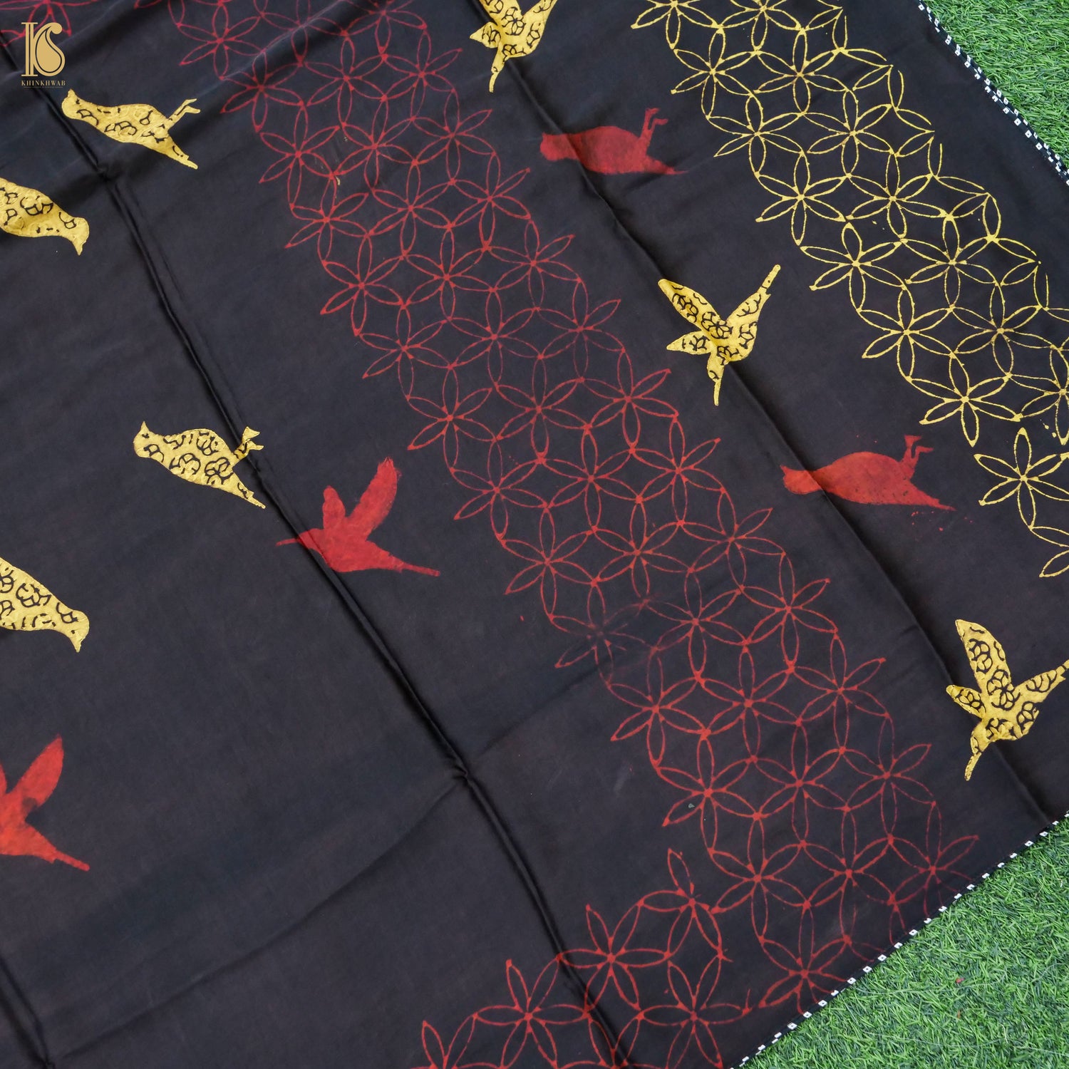 Pakshi - Midnight Express Pure Modal Silk Ajrakh Dupatta - Khinkhwab