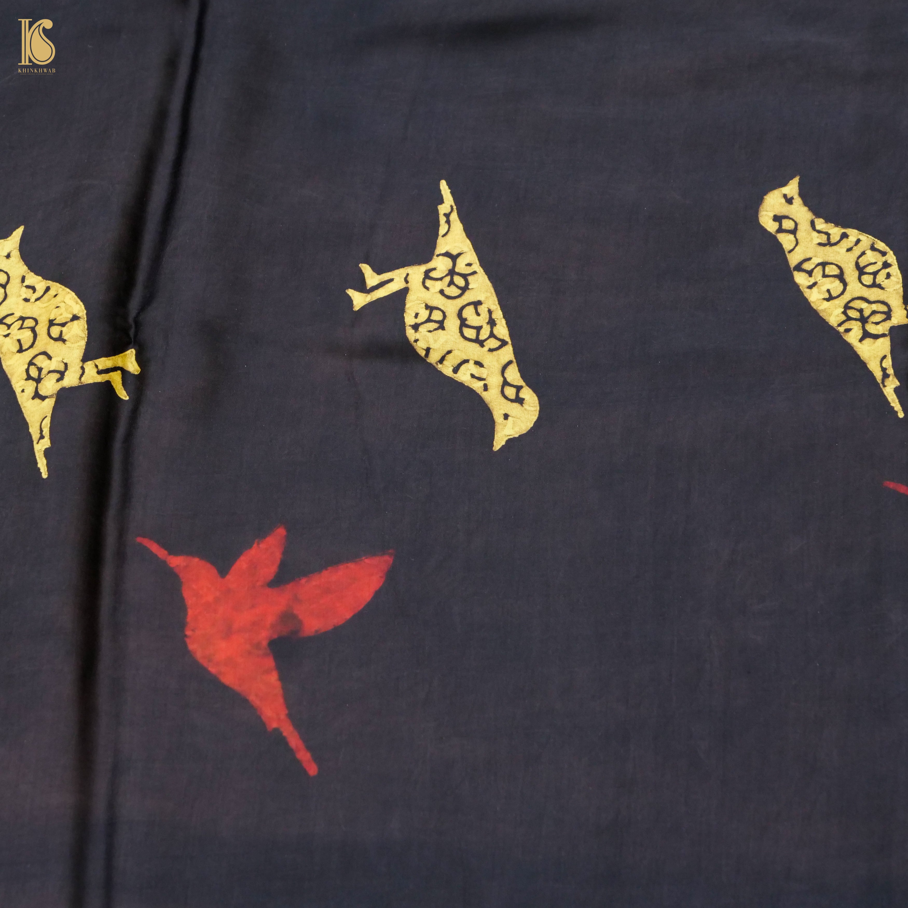 Pakshi - Midnight Express Pure Modal Silk Ajrakh Dupatta - Khinkhwab