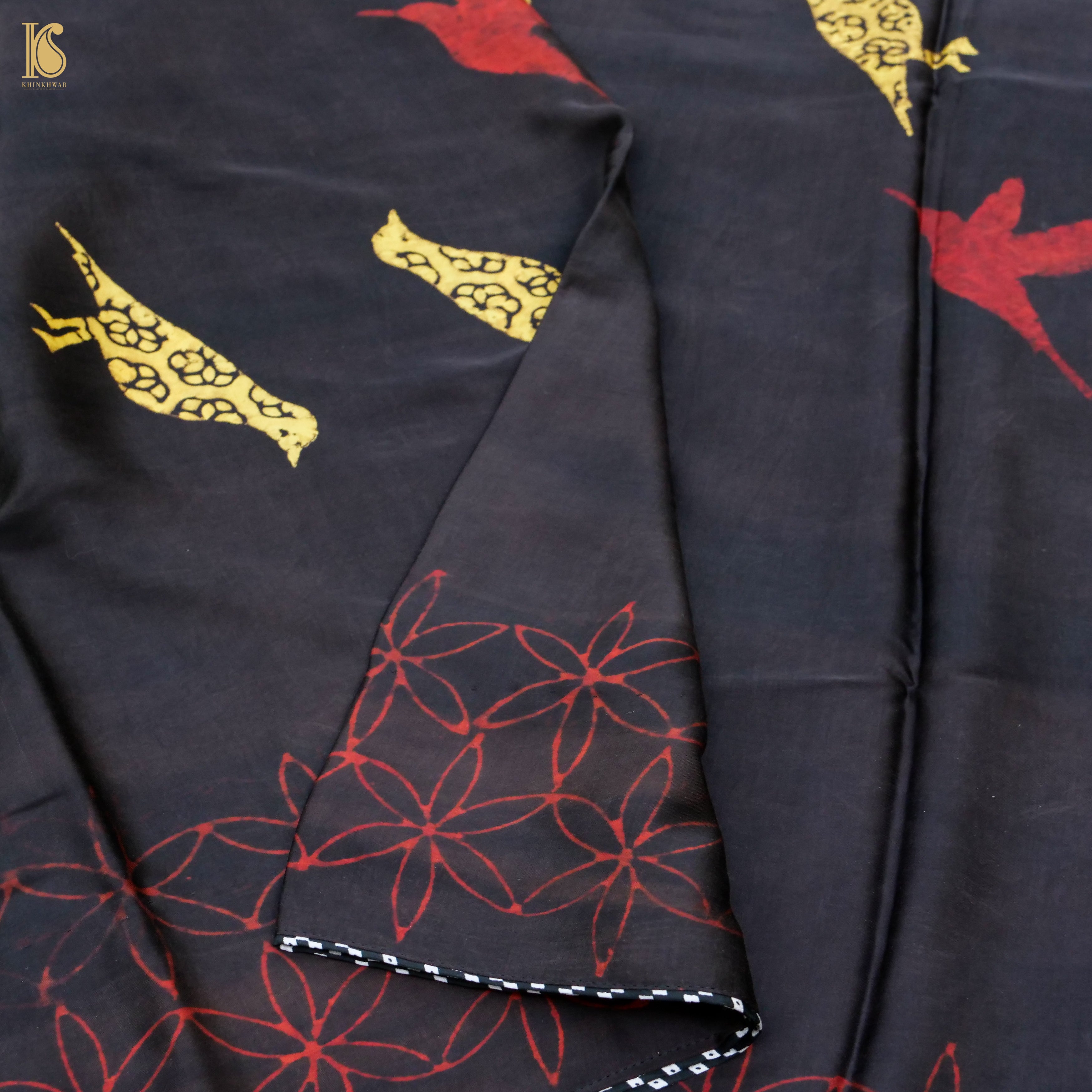 Pakshi - Midnight Express Pure Modal Silk Ajrakh Dupatta - Khinkhwab
