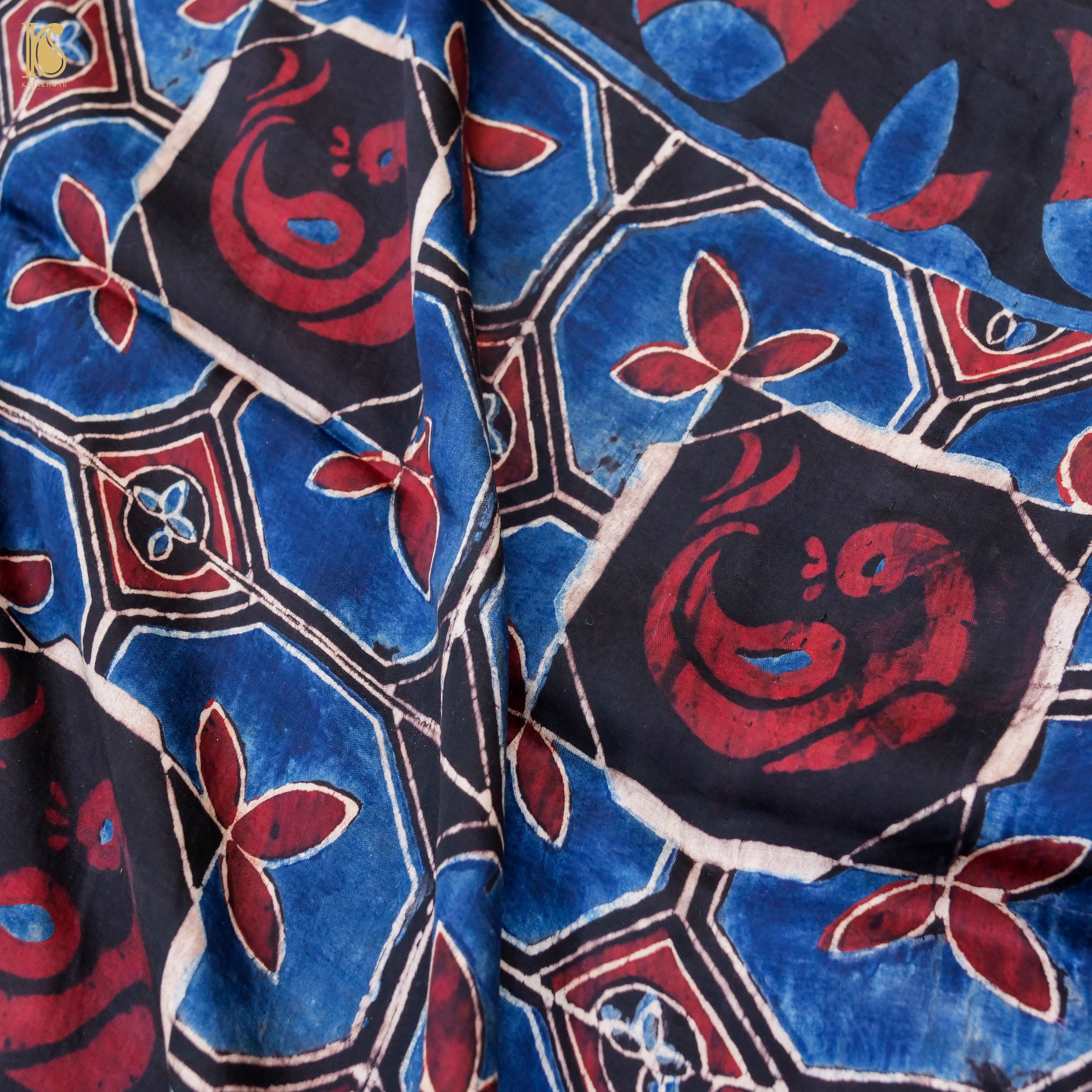 Pakshi - Blue & Black Pure Modal Silk Ajrakh Dupatta - Khinkhwab